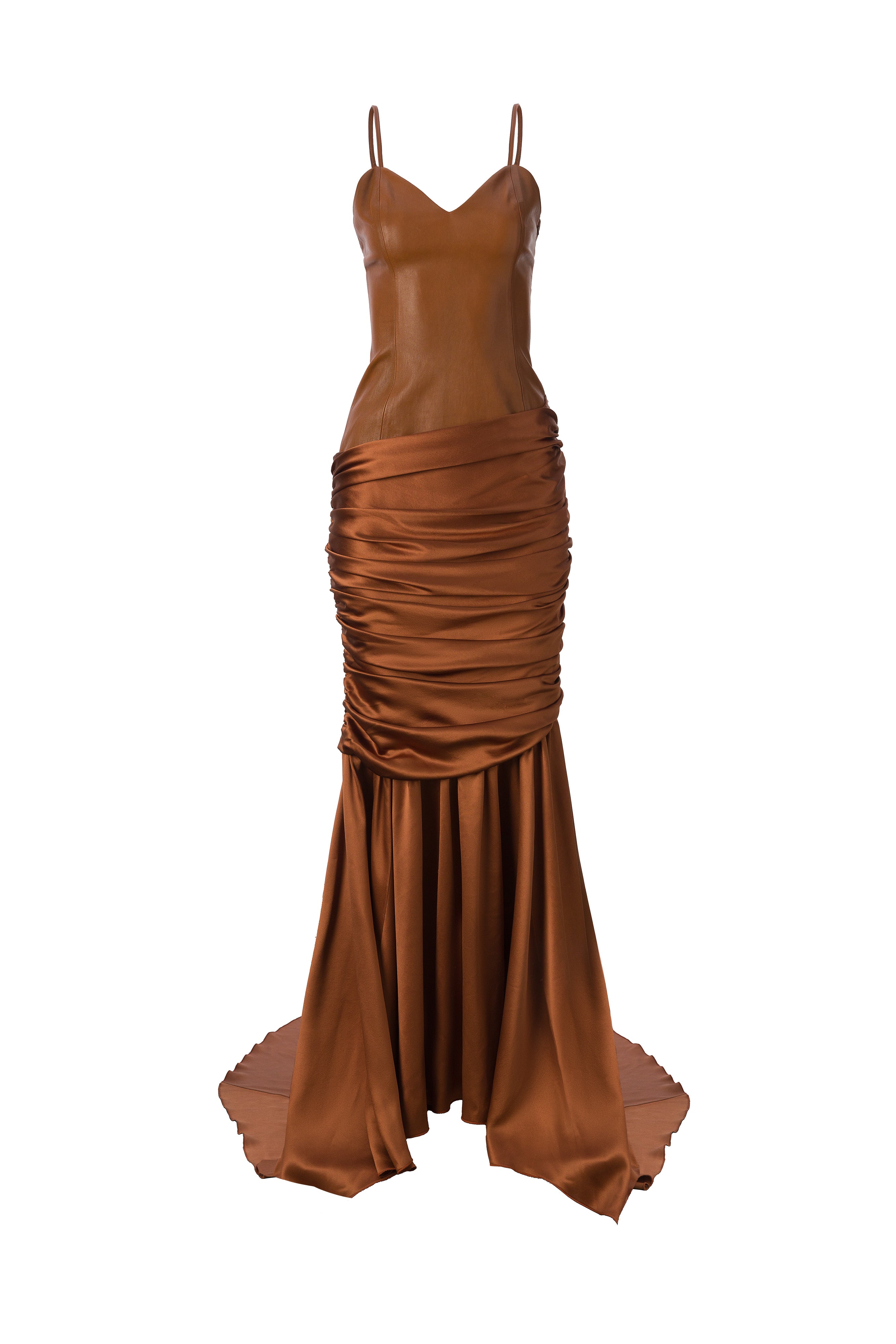 leather mermaid dress AMBER & SILK SIREN contouring fit waist:M beading Modest Ivory Petals-Modest wedding