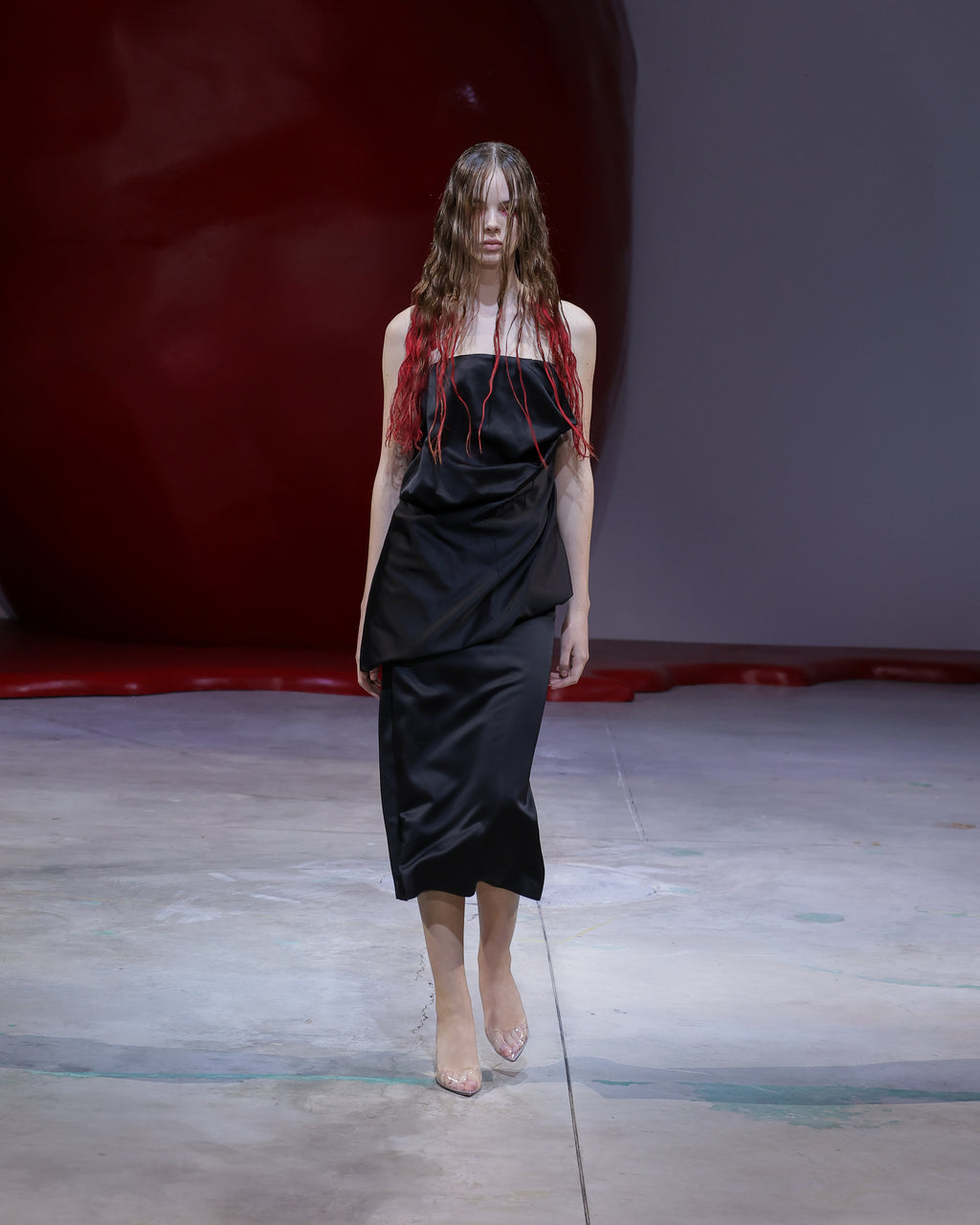 BLOCK DRAPED MIDI DRESS