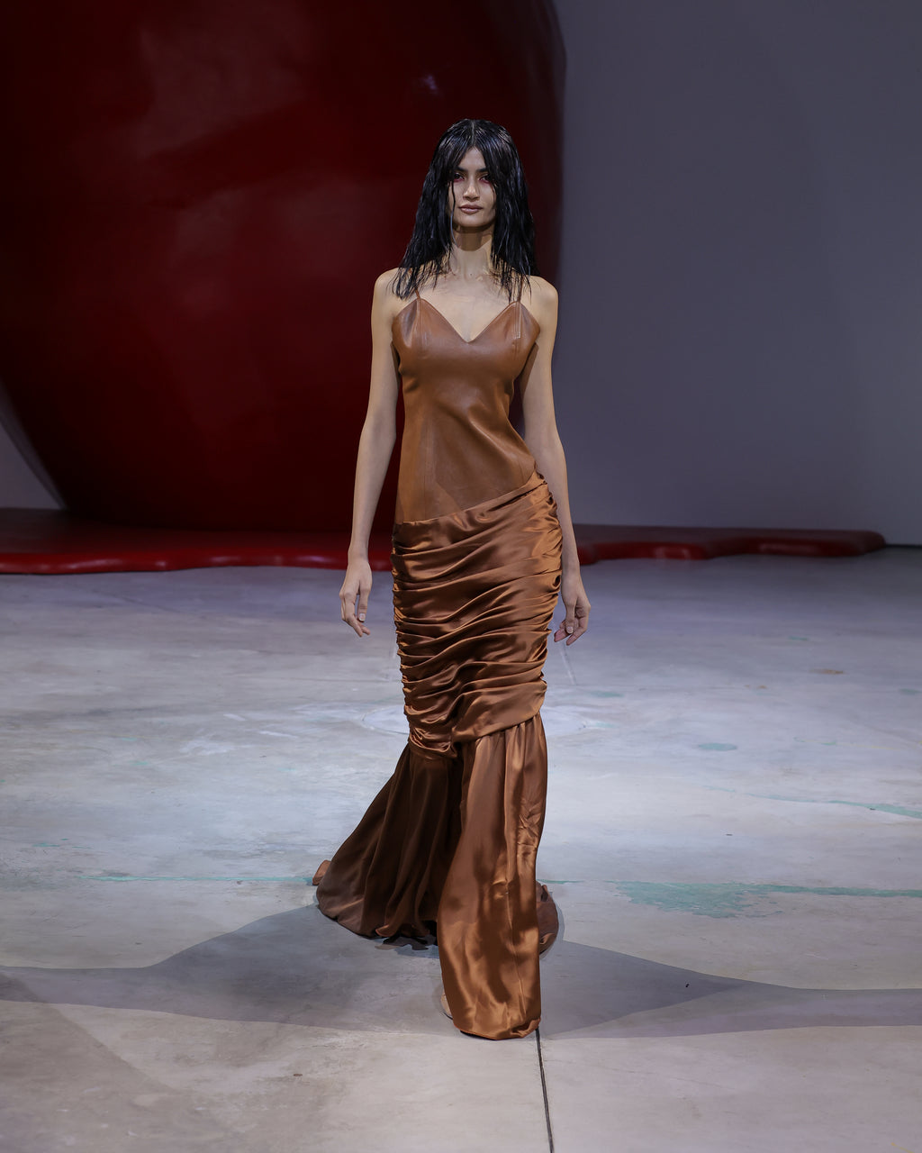 AMBER LEATHER & SILK SIREN DRESS