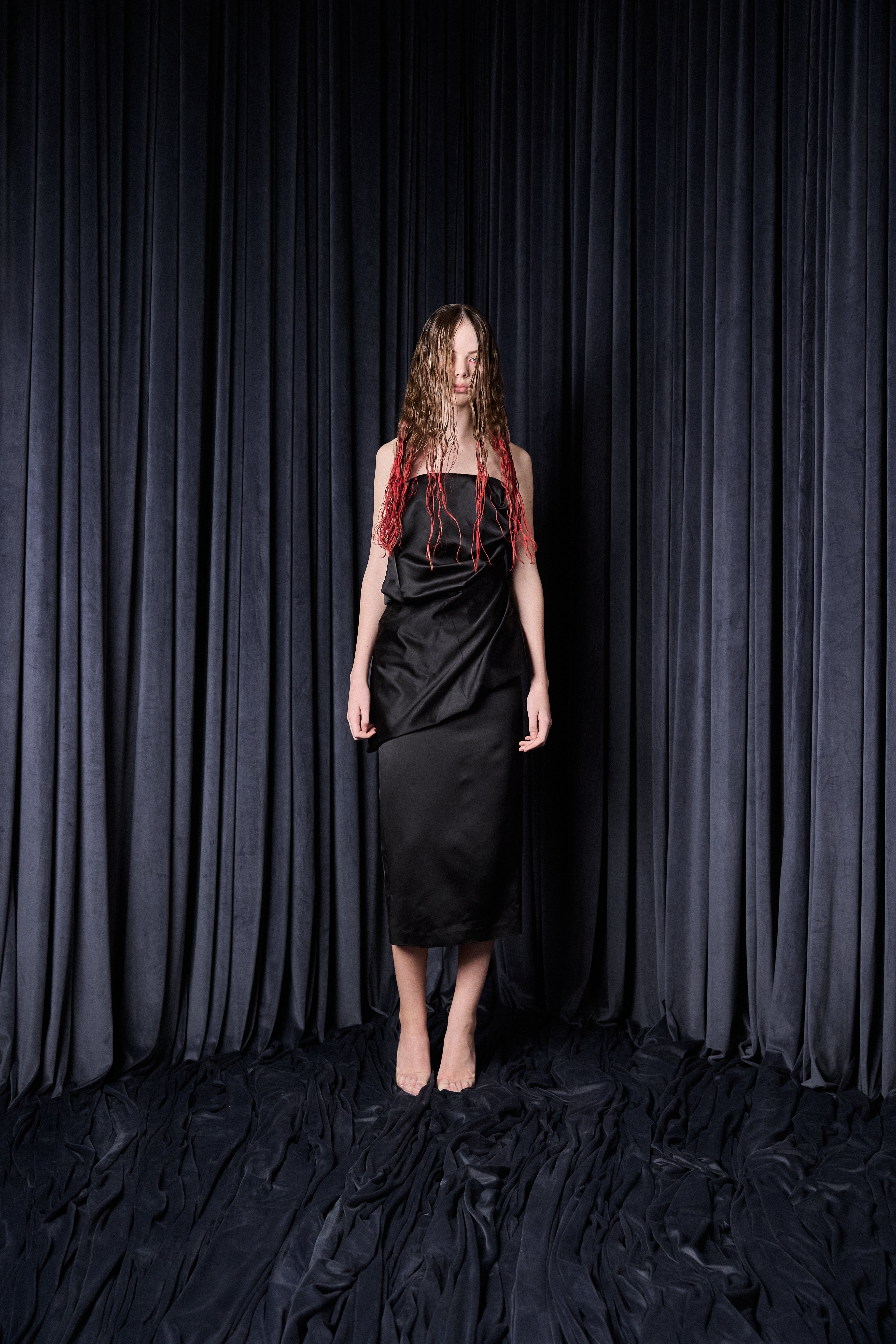 BLOCK DRAPED MIDI DRESS