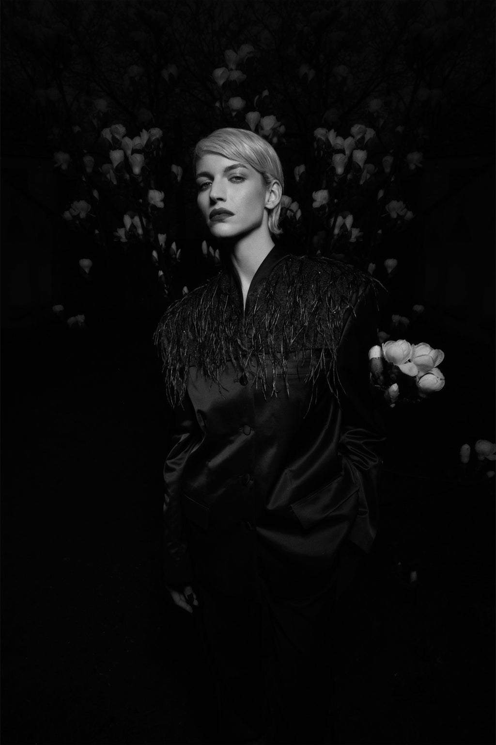 FEATHER-TRIMMED BLAZER