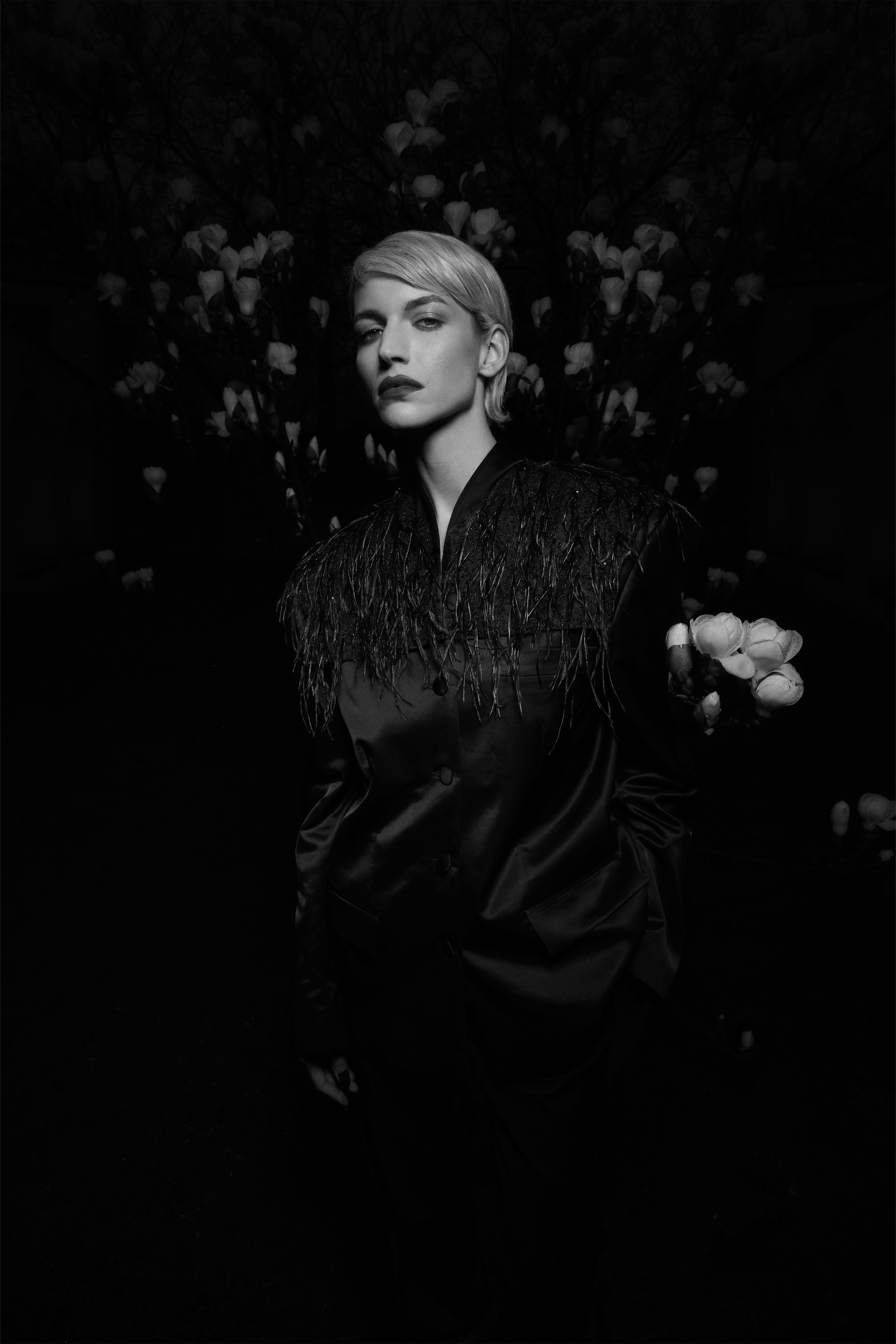 FEATHER-TRIMMED BLAZER