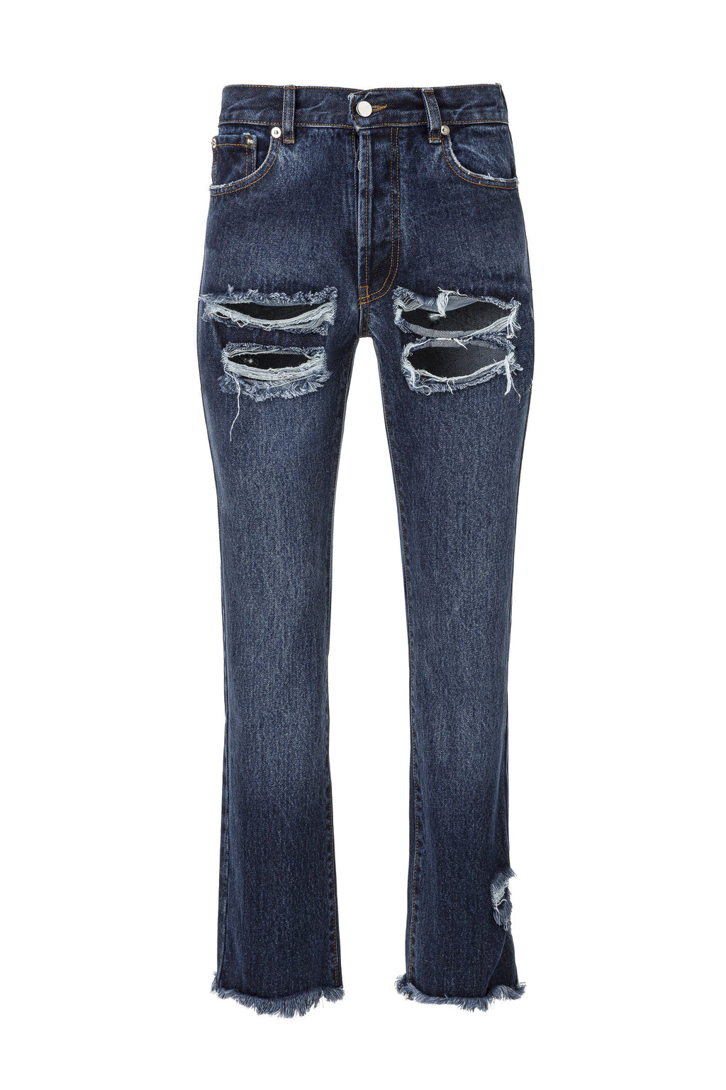 DISTRESSED DARK BLUE DENIM