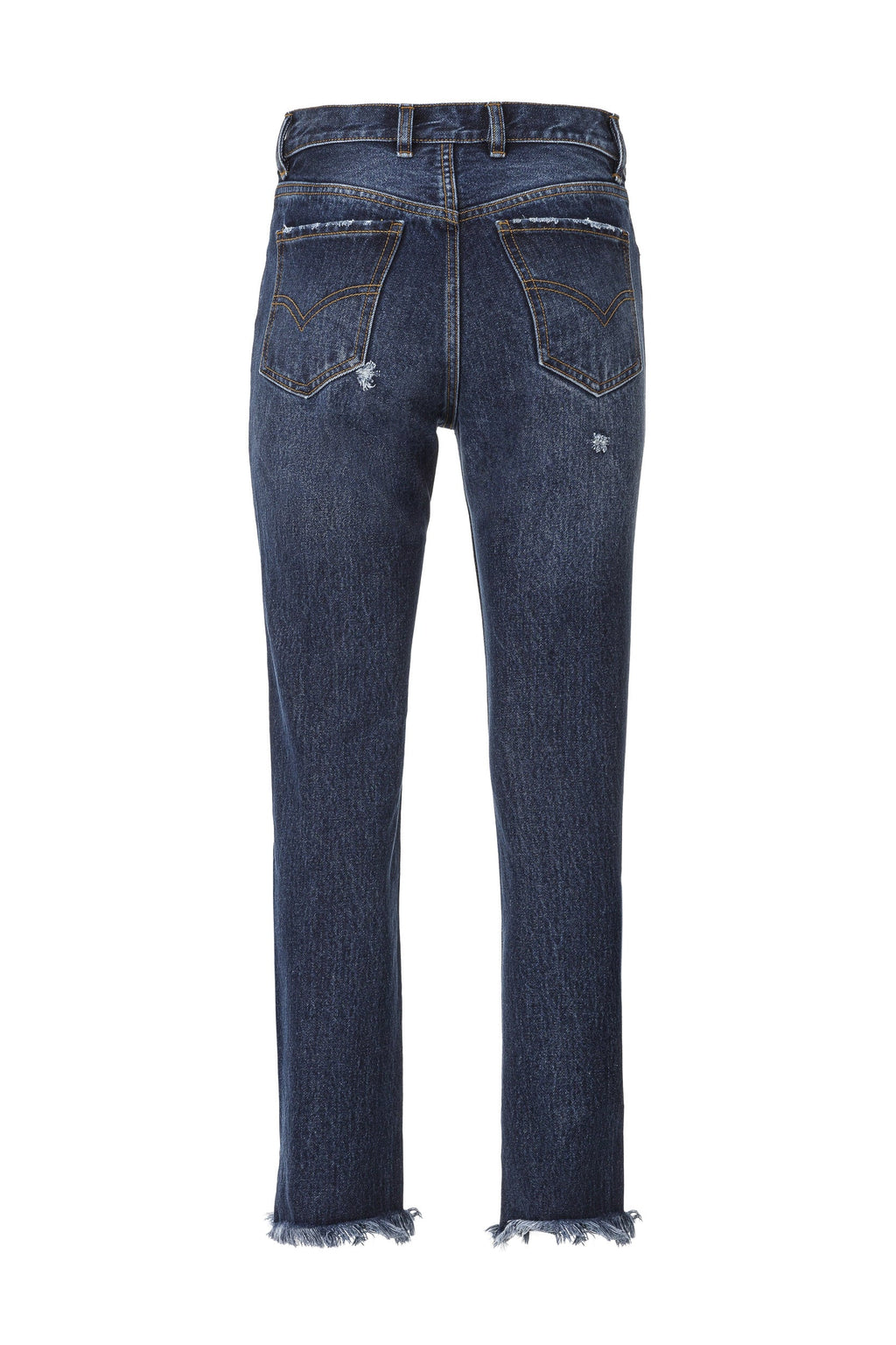 DISTRESSED DARK BLUE DENIM
