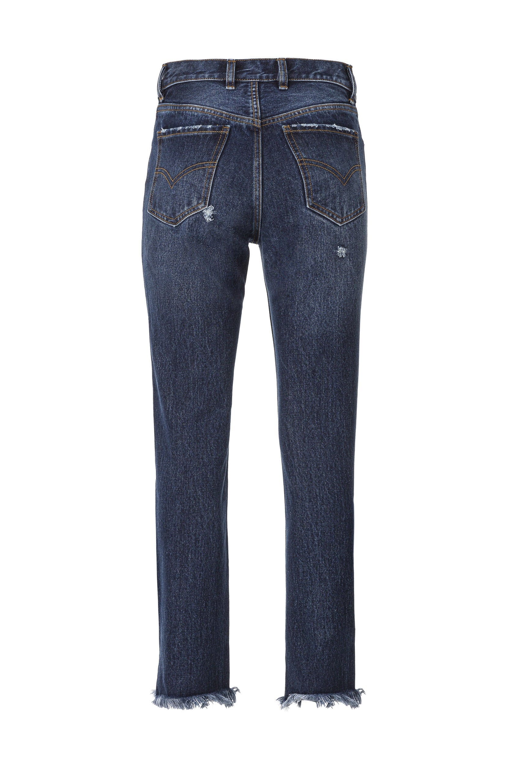 DISTRESSED DARK BLUE DENIM