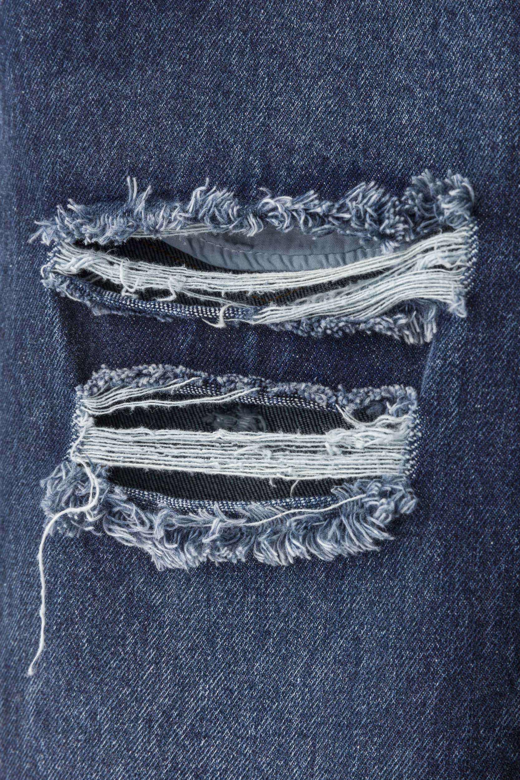 DISTRESSED DARK BLUE DENIM