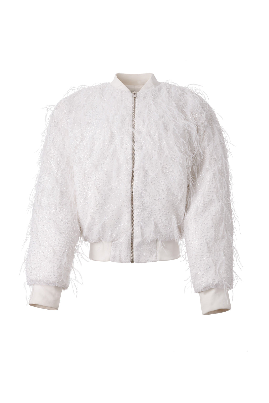 WHITE FEATHER BOMBER JACKET