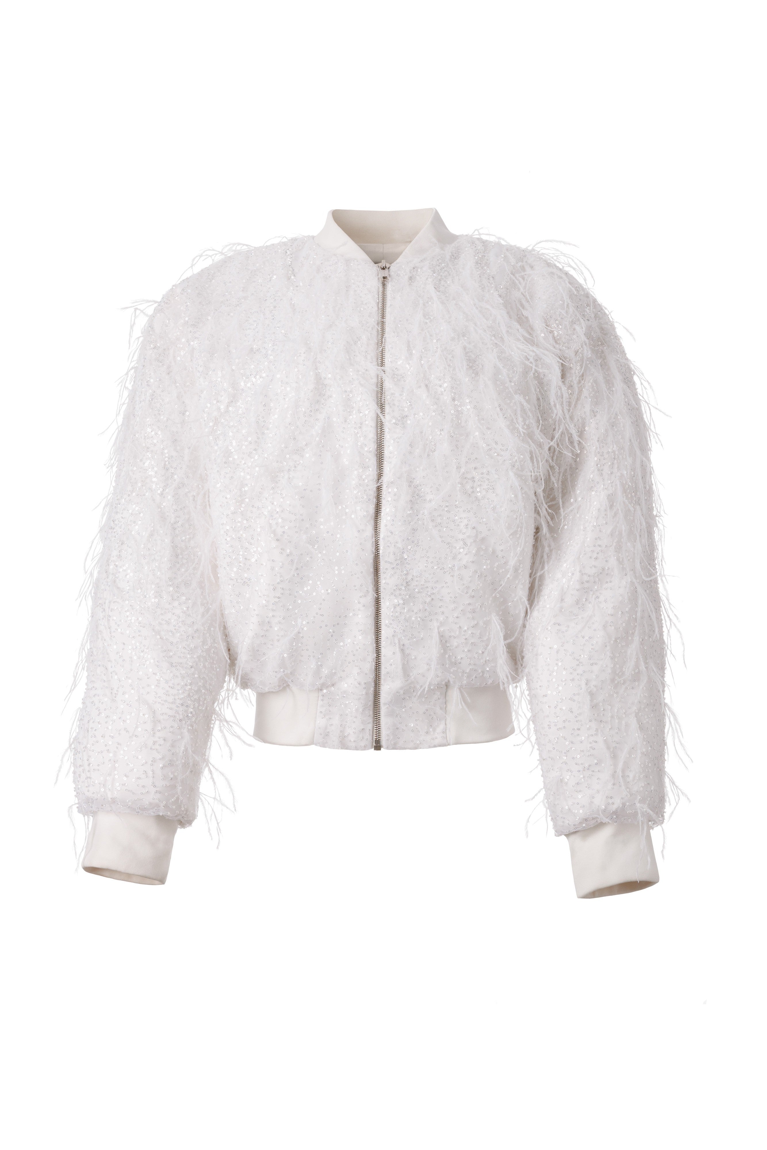 WHITE FEATHER BOMBER JACKET