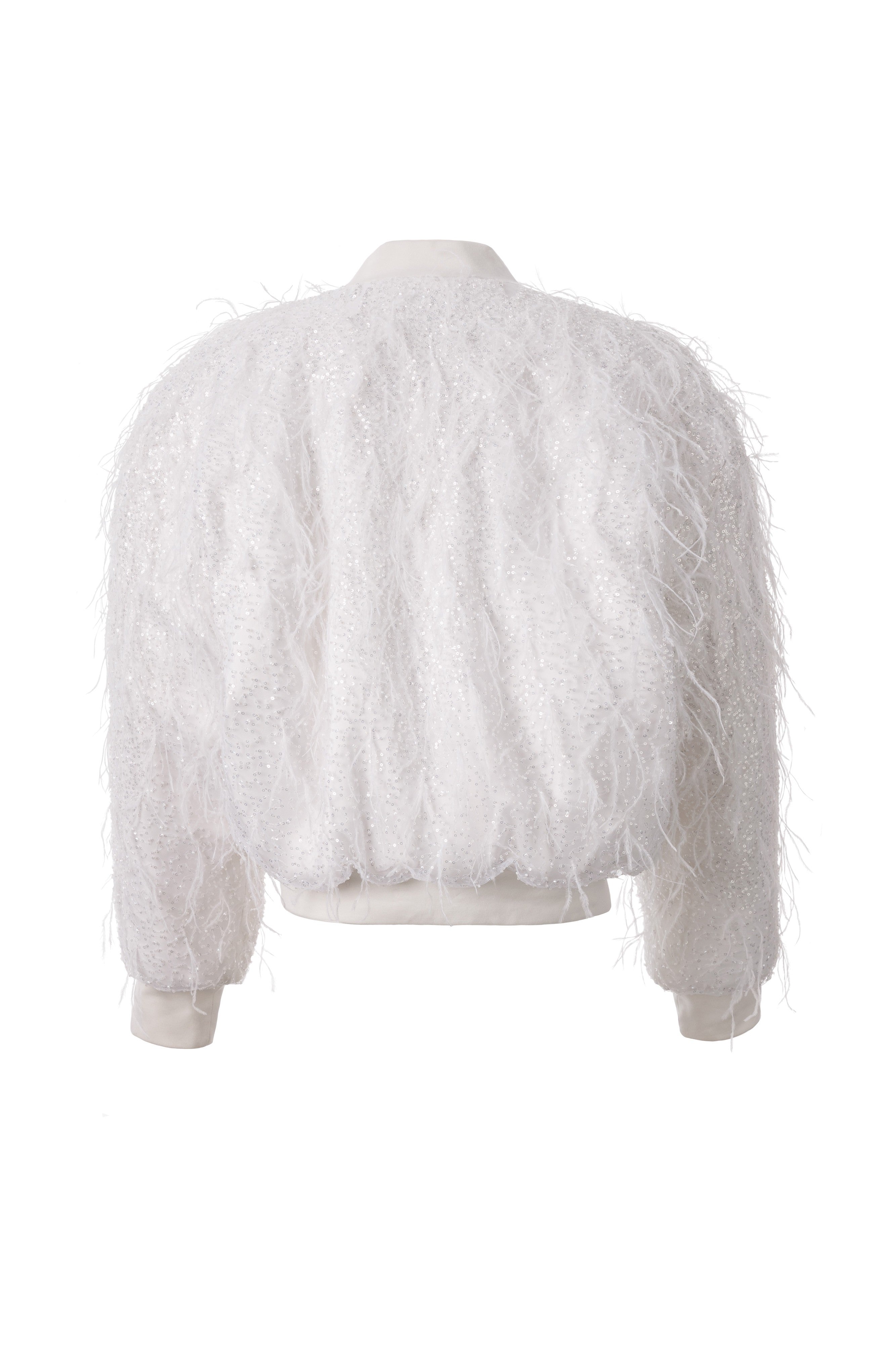 WHITE FEATHER BOMBER JACKET