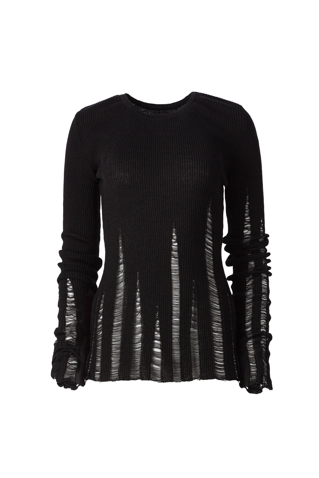 BLACK DISTRESSED LONG SLEEVE TOP