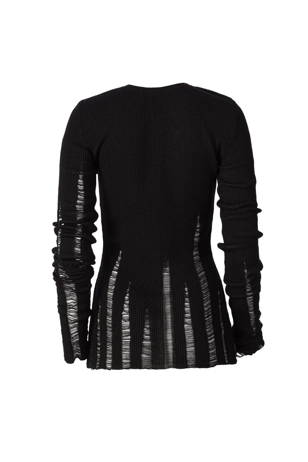 BLACK DISTRESSED LONG SLEEVE TOP