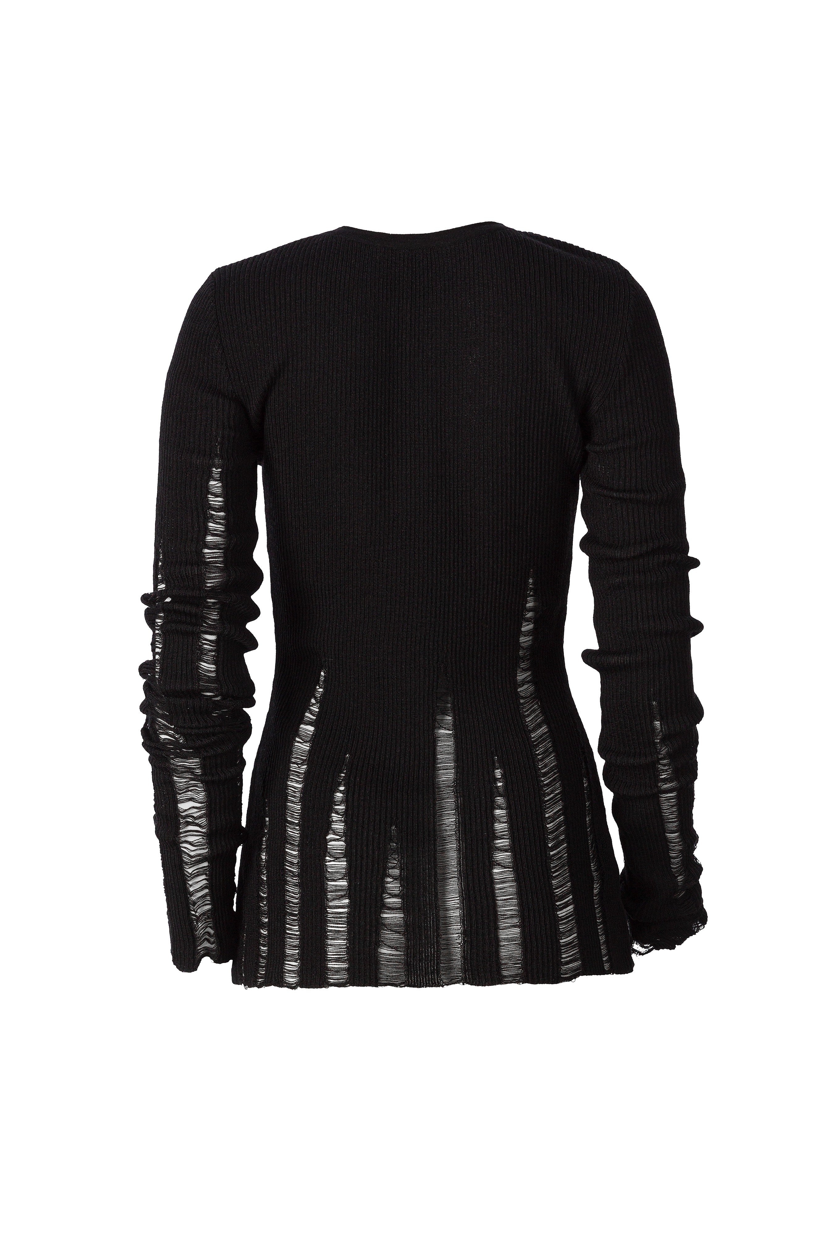 BLACK DISTRESSED LONG SLEEVE TOP