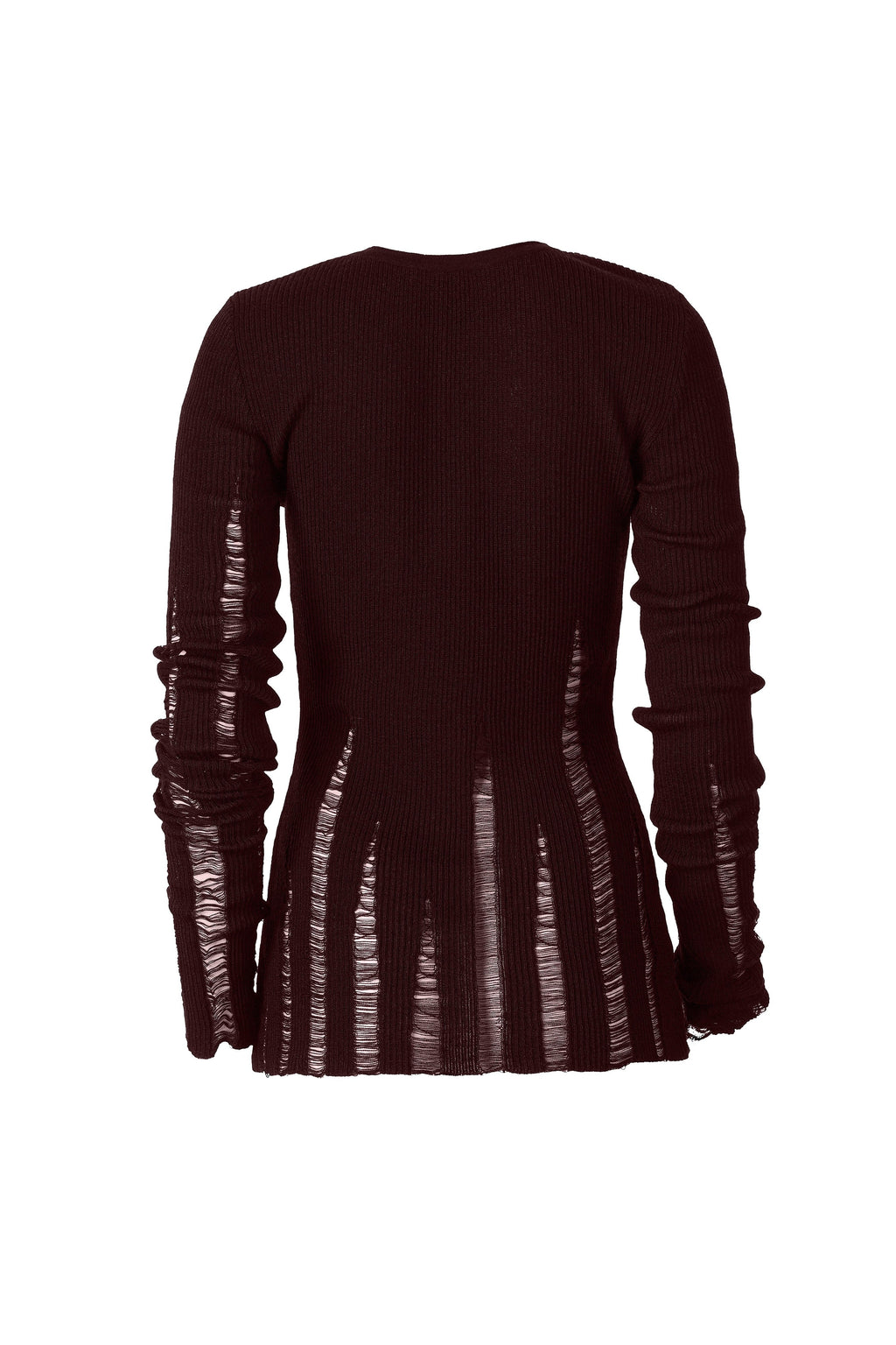 BROWN DISTRESSED LONG SLEEVE TOP