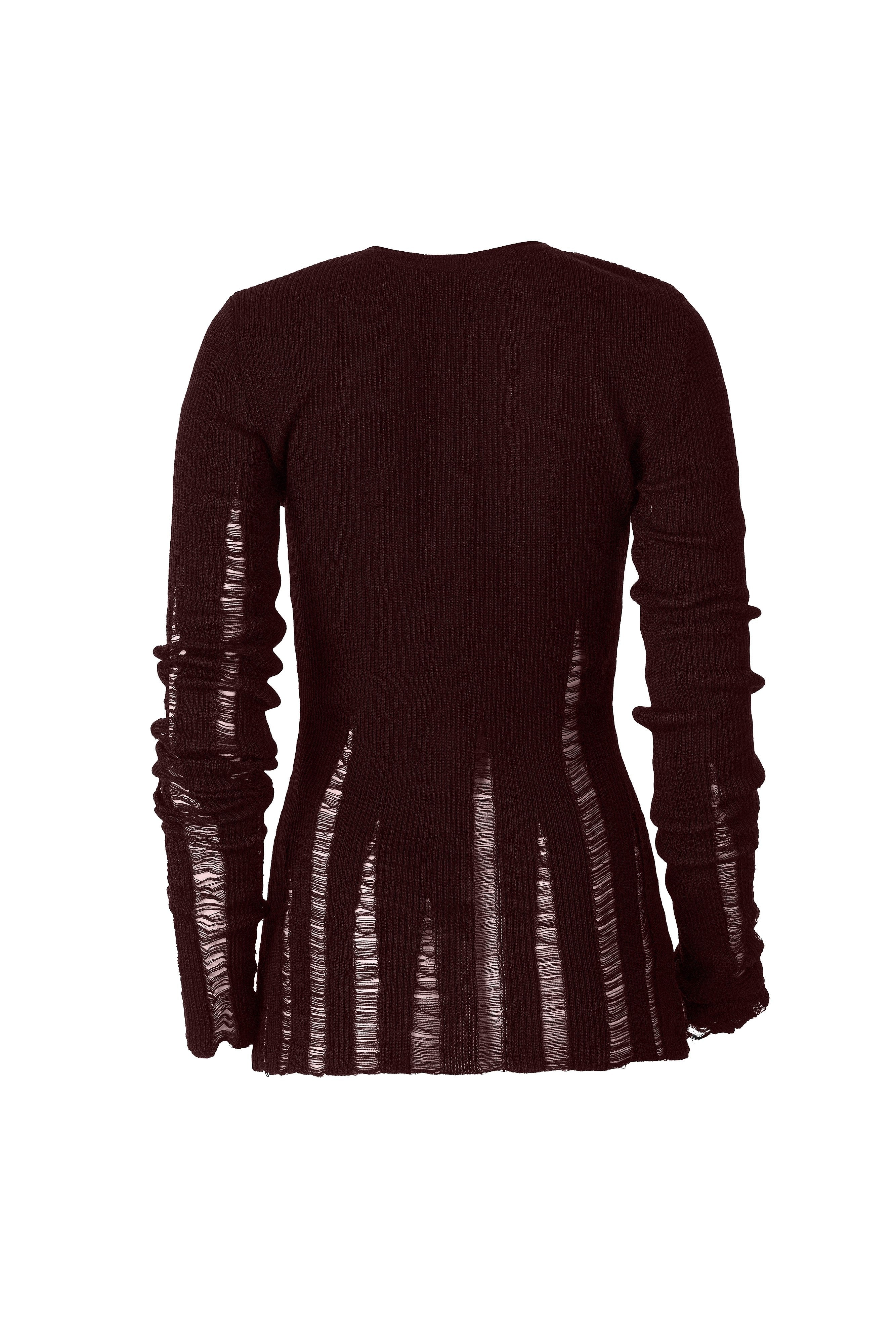 BROWN DISTRESSED LONG SLEEVE TOP