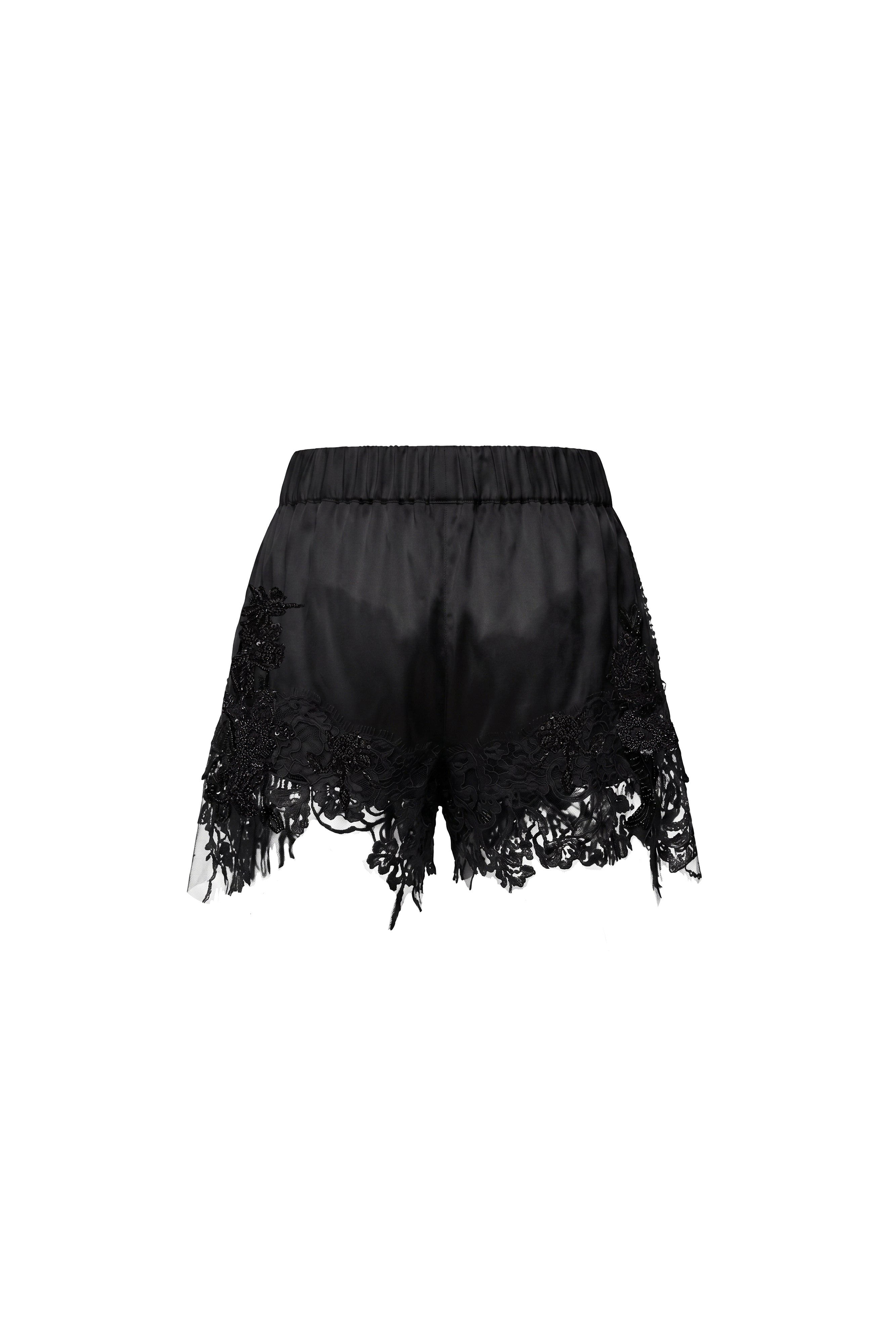 LACE SILK BLACK SHORTS