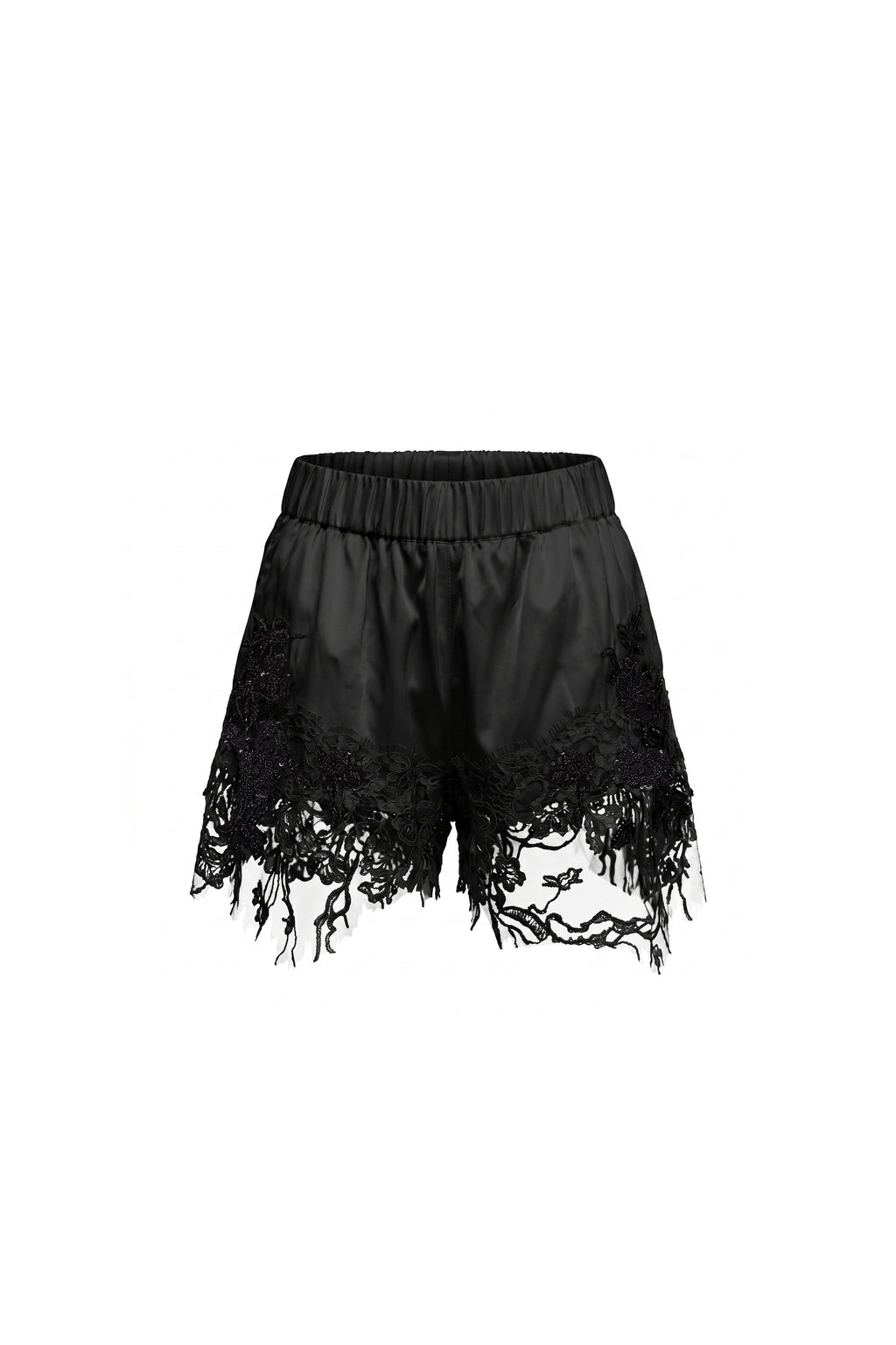 LACE SILK BLACK SHORTS