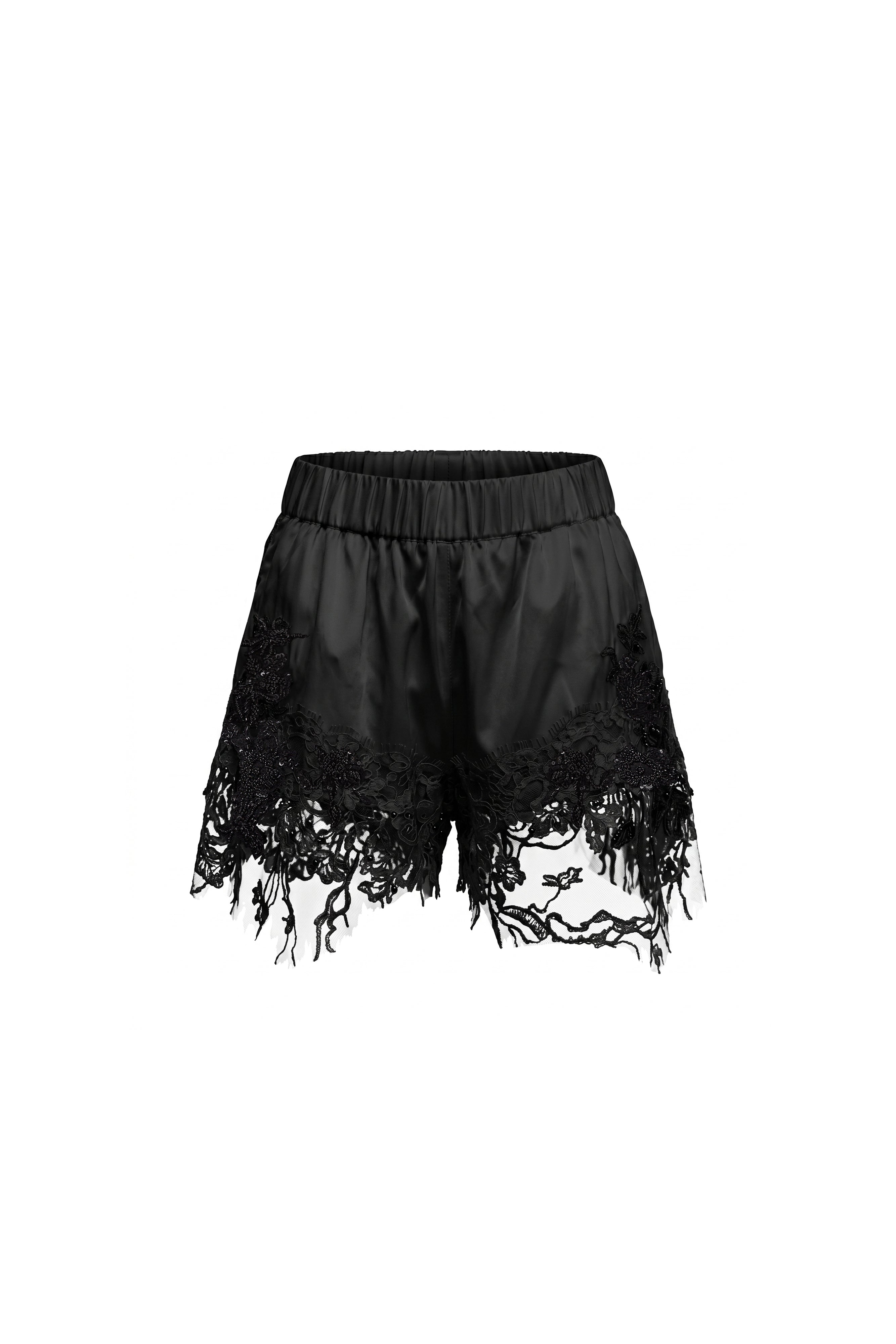 LACE SILK BLACK SHORTS