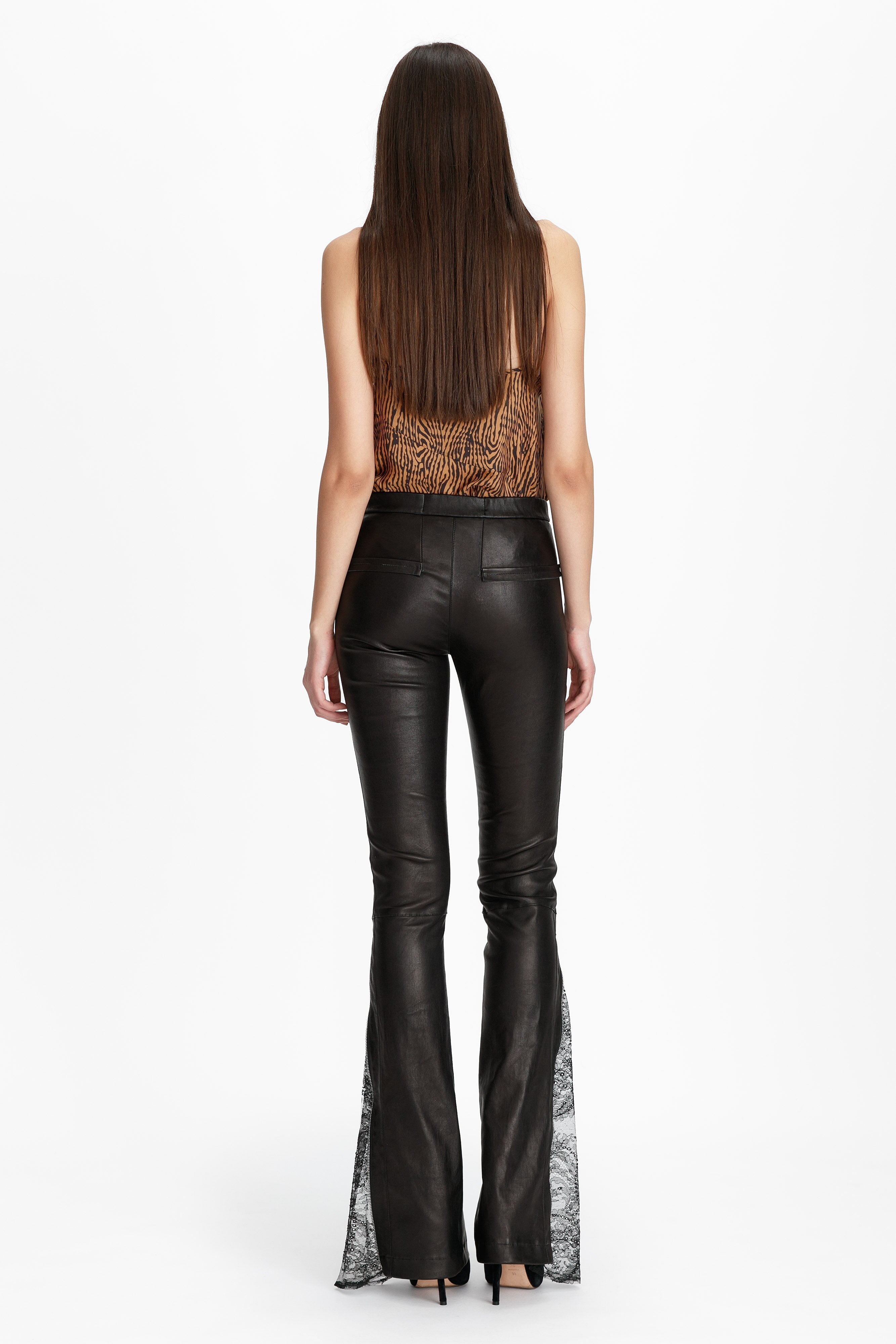 LACE ZIP LEATHER LEGGINGS