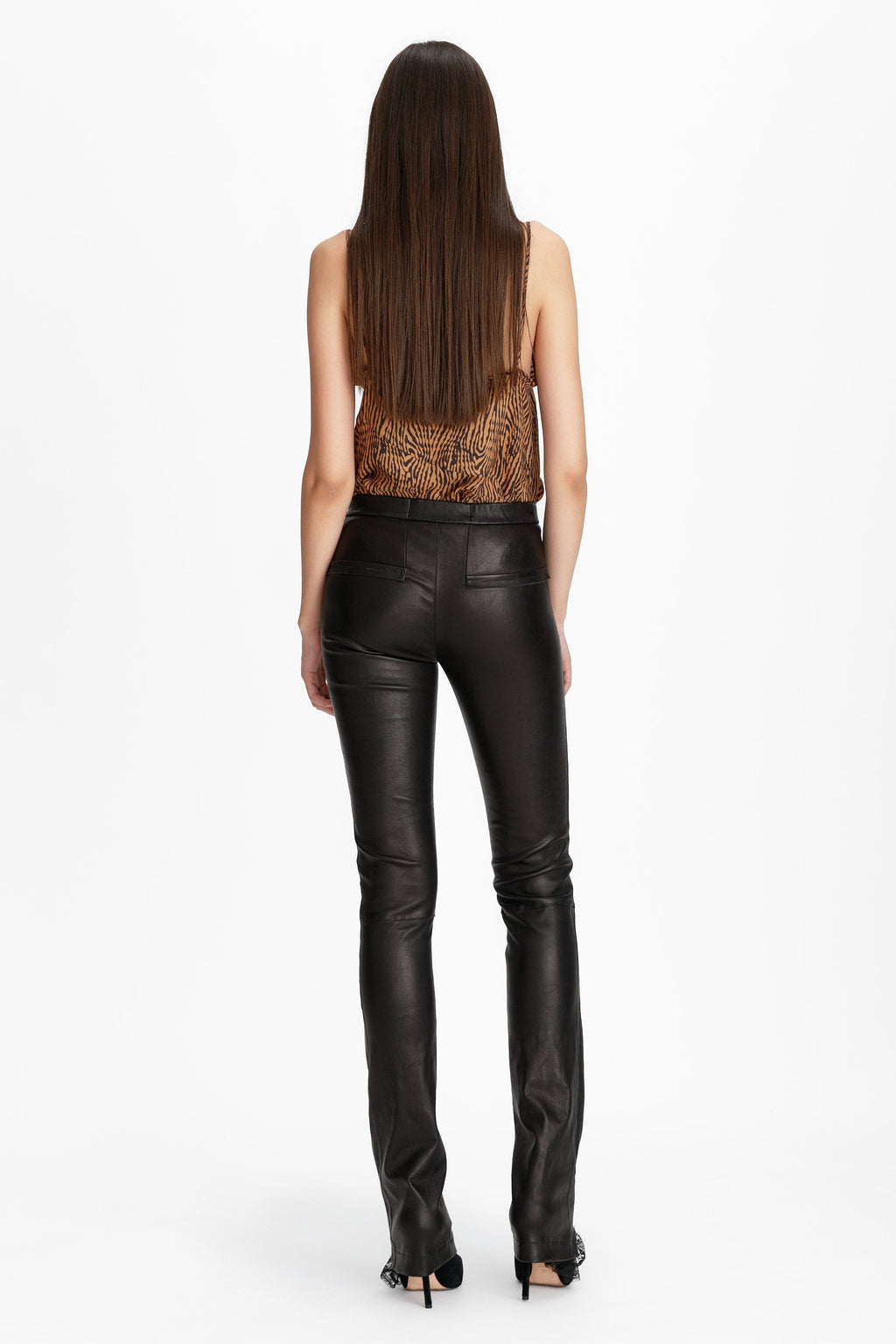 LACE ZIP LEATHER LEGGINGS