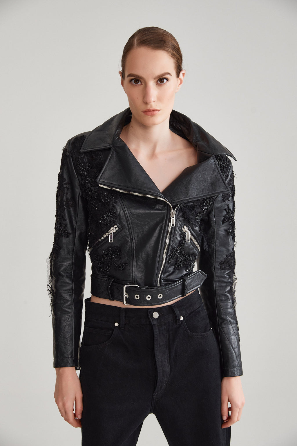 MIX EMBROIDERY LEATHER JACKET
