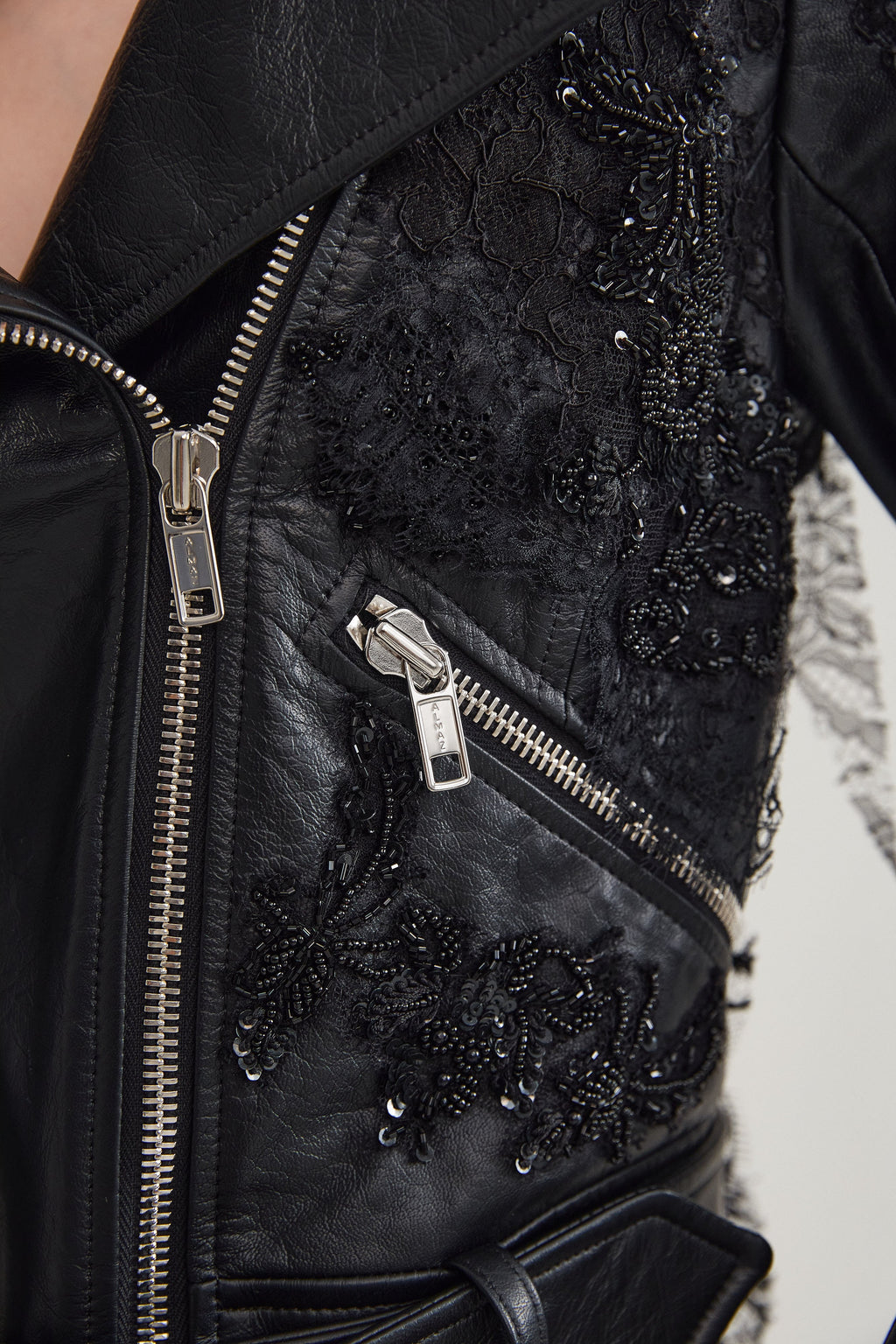 MIX EMBROIDERY LEATHER JACKET