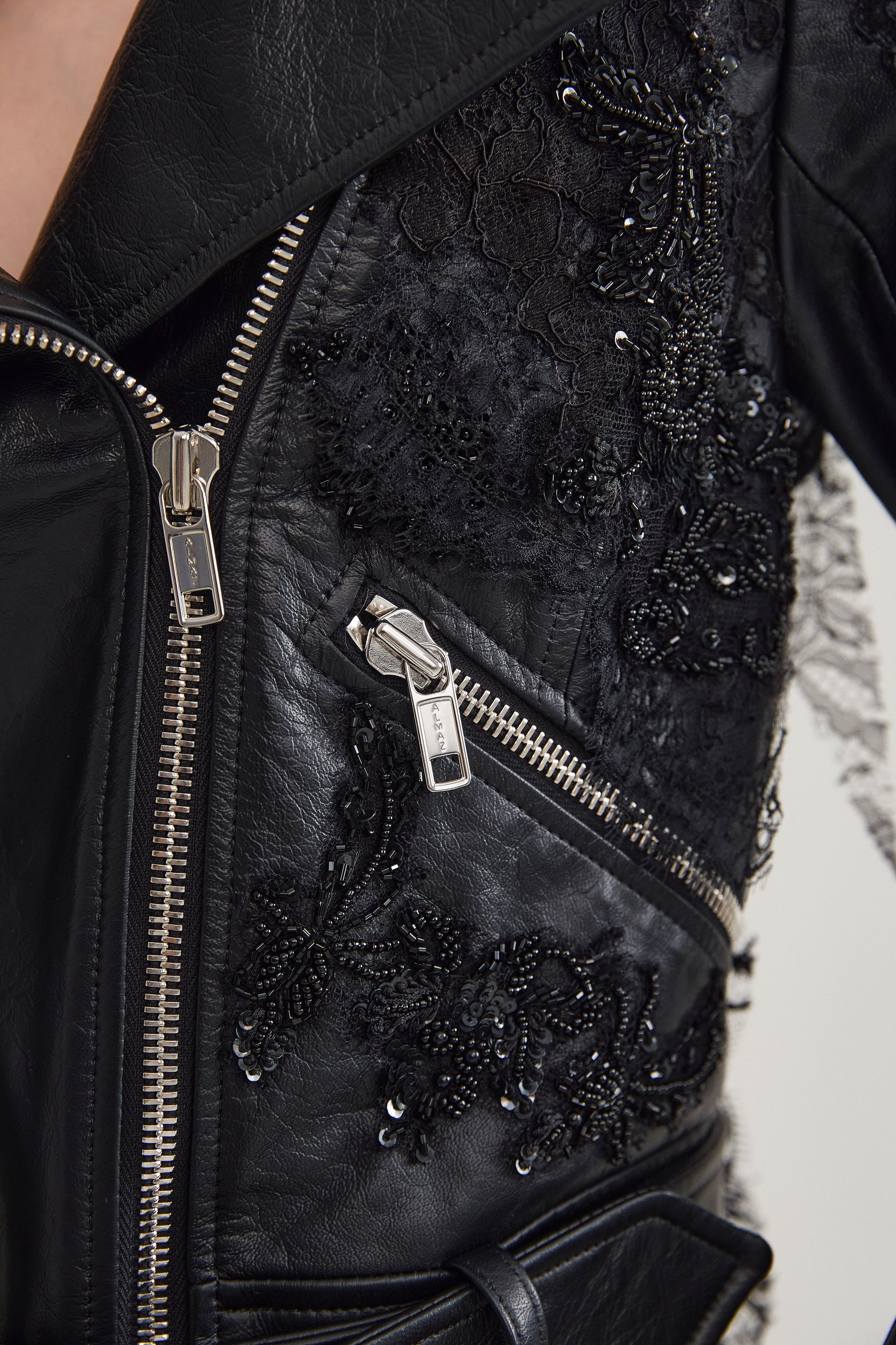 MIX EMBROIDERY LEATHER JACKET