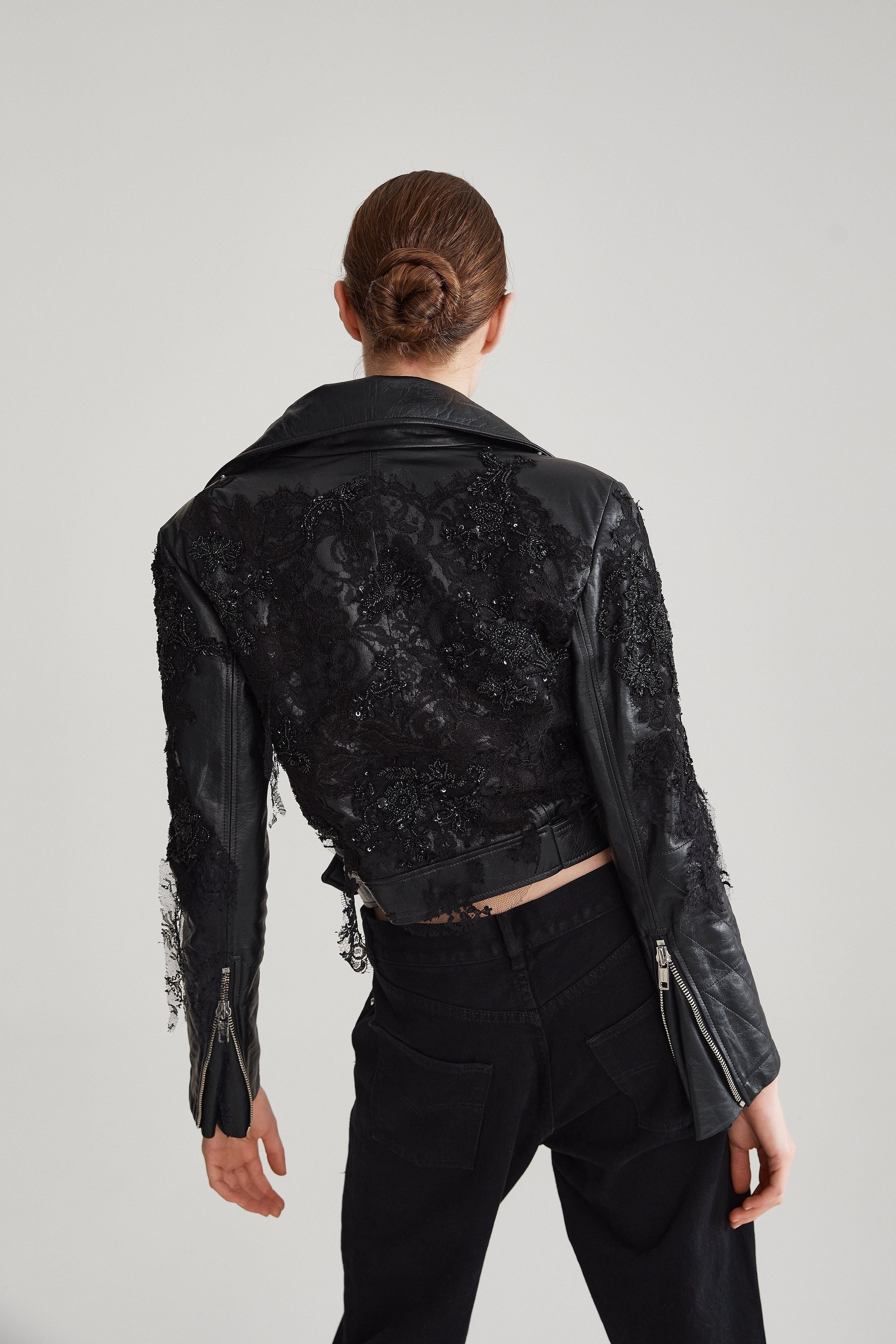MIX EMBROIDERY LEATHER JACKET