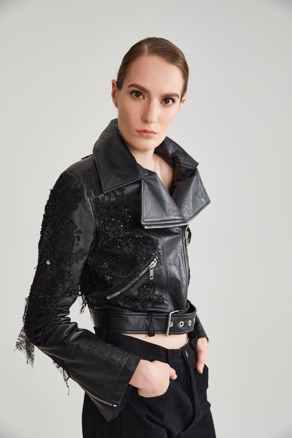 MIX EMBROIDERY LEATHER JACKET