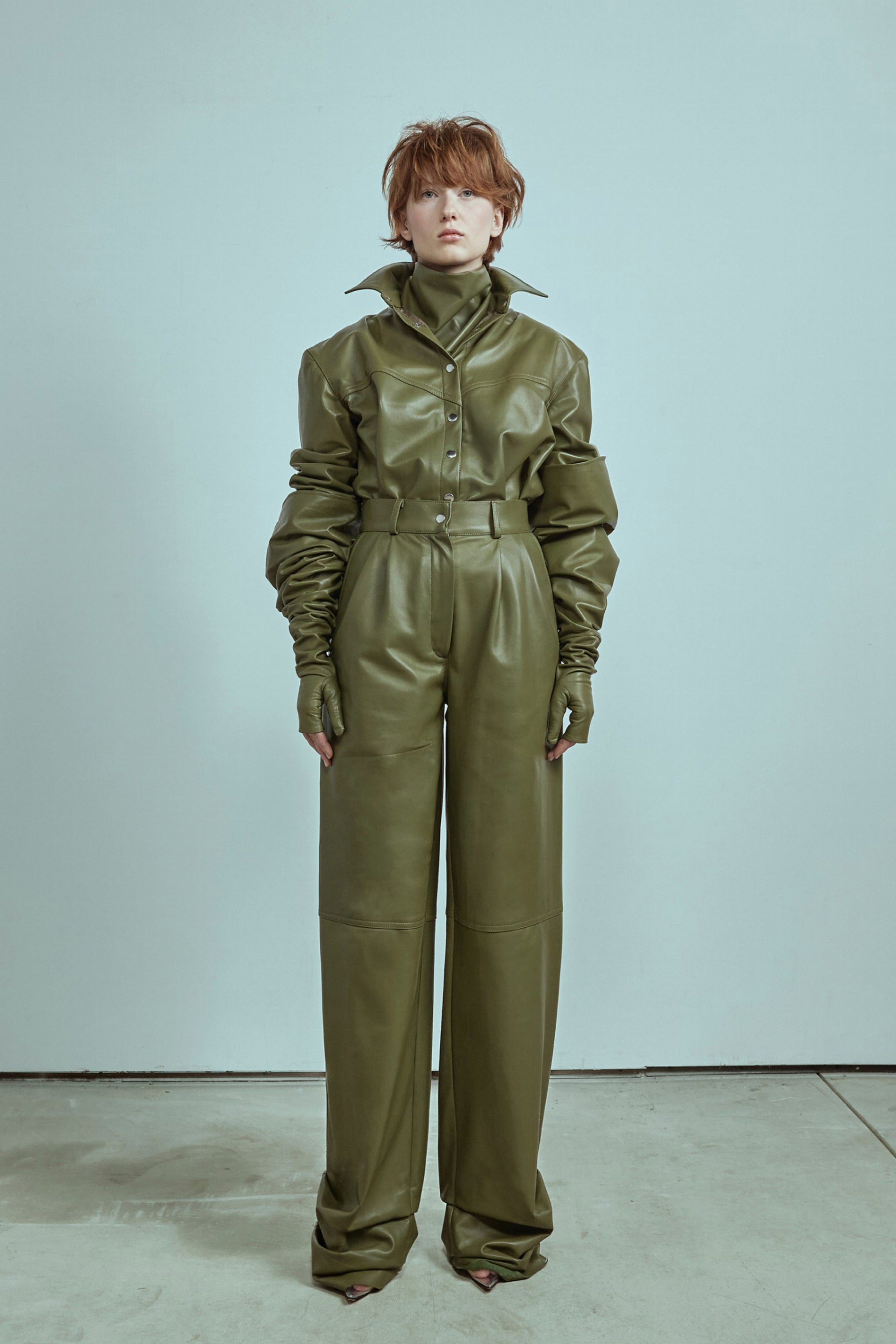 LAMBSKIN OVERSIZED OLIVE SHIRT