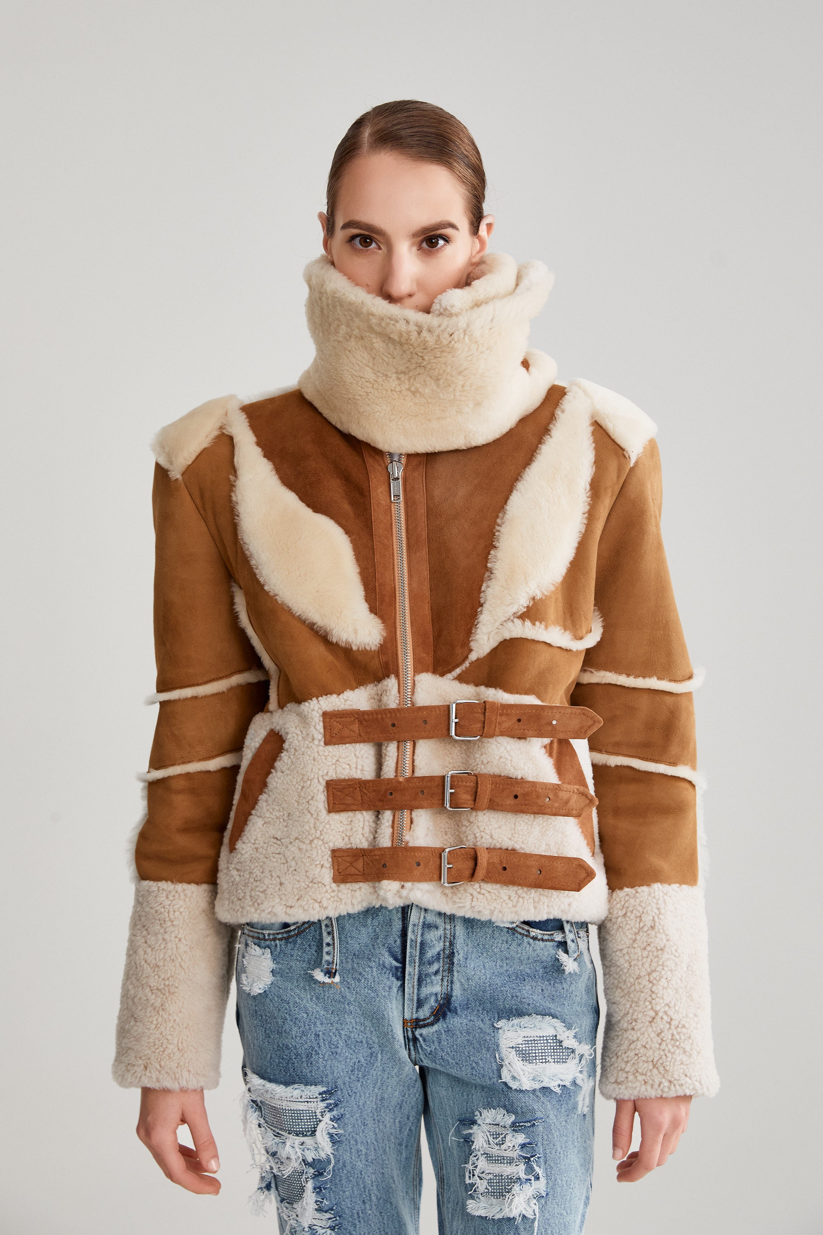 CAMEL PATCH SHEARLING