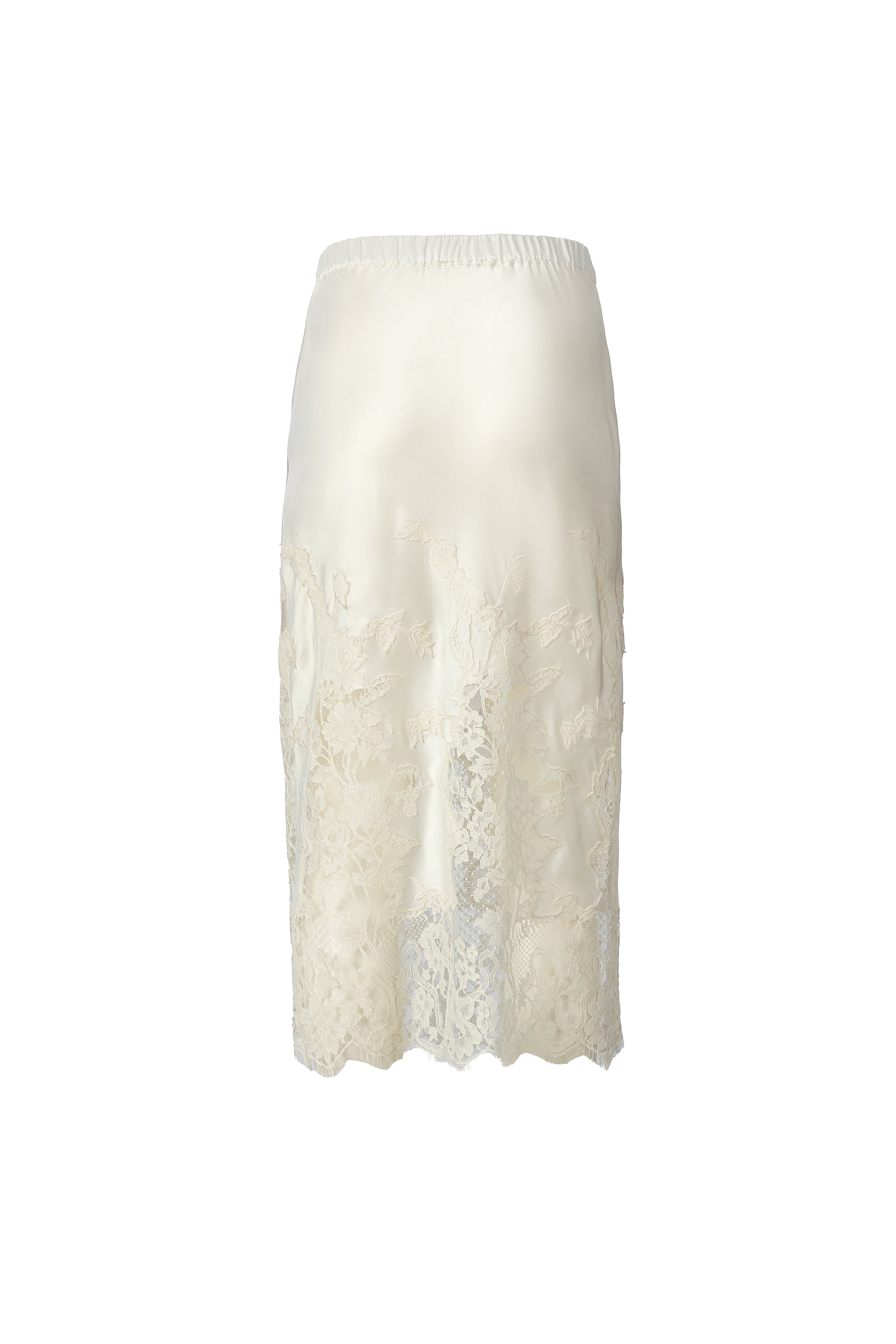 WHITE SILK & LACE SKIRT