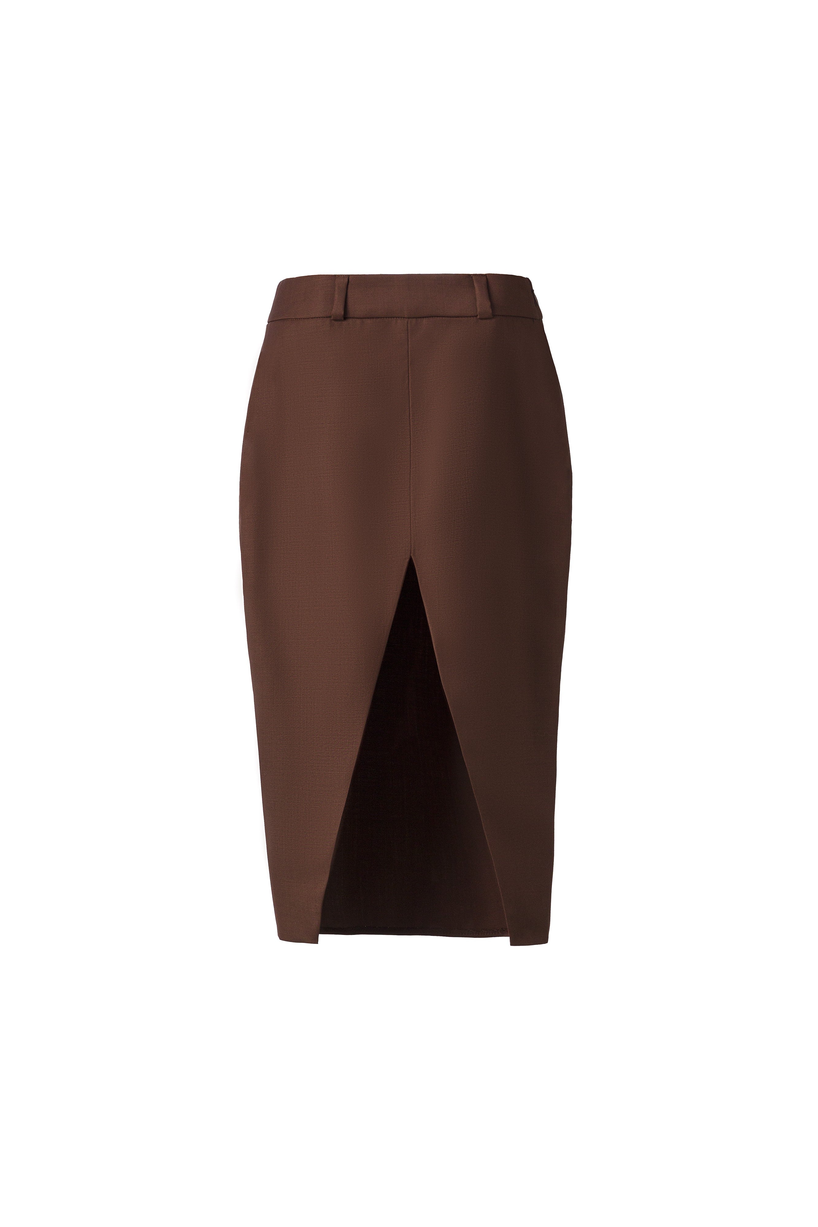 BROWN V SLIT MIDI SKIRT