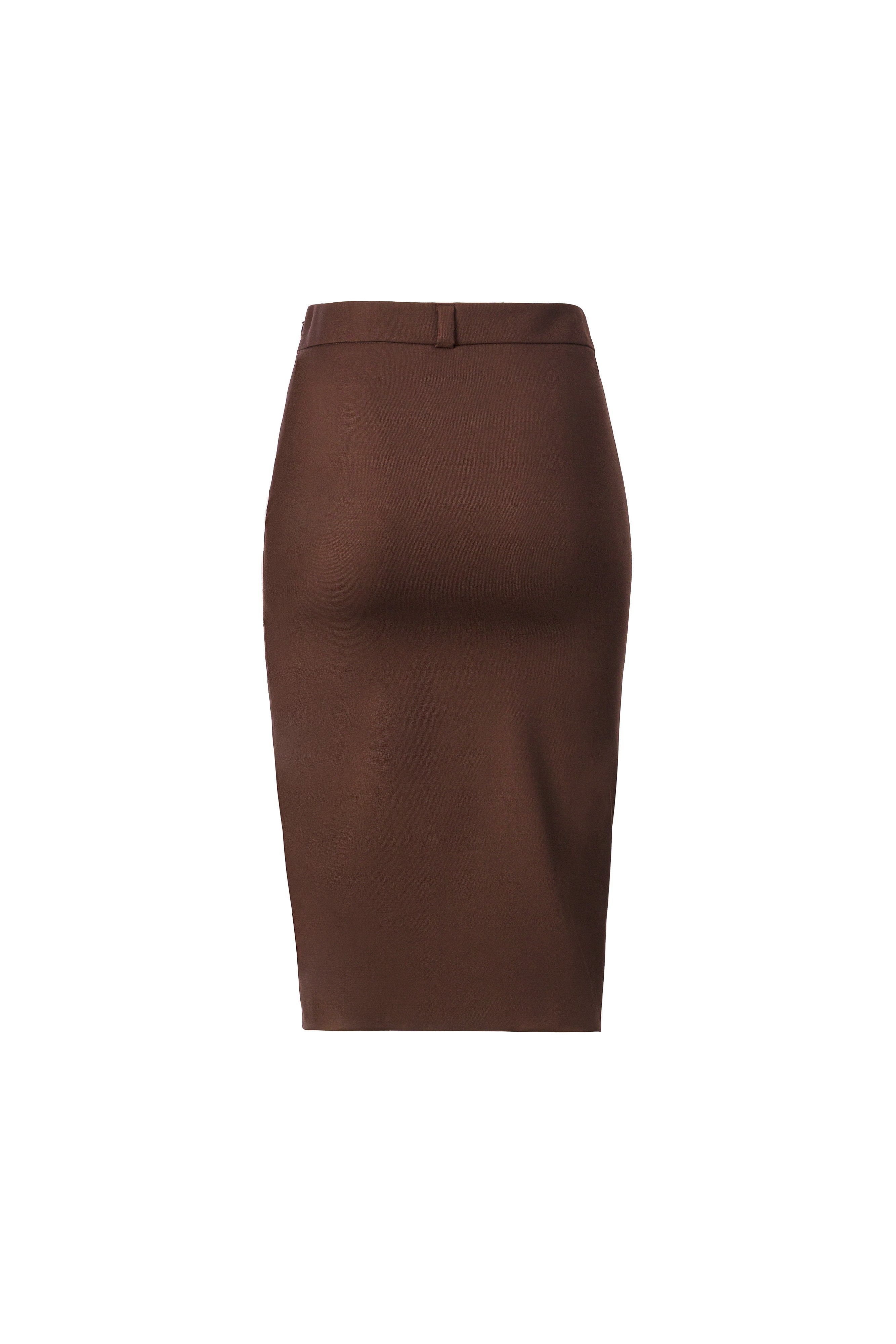 BROWN V SLIT MIDI SKIRT