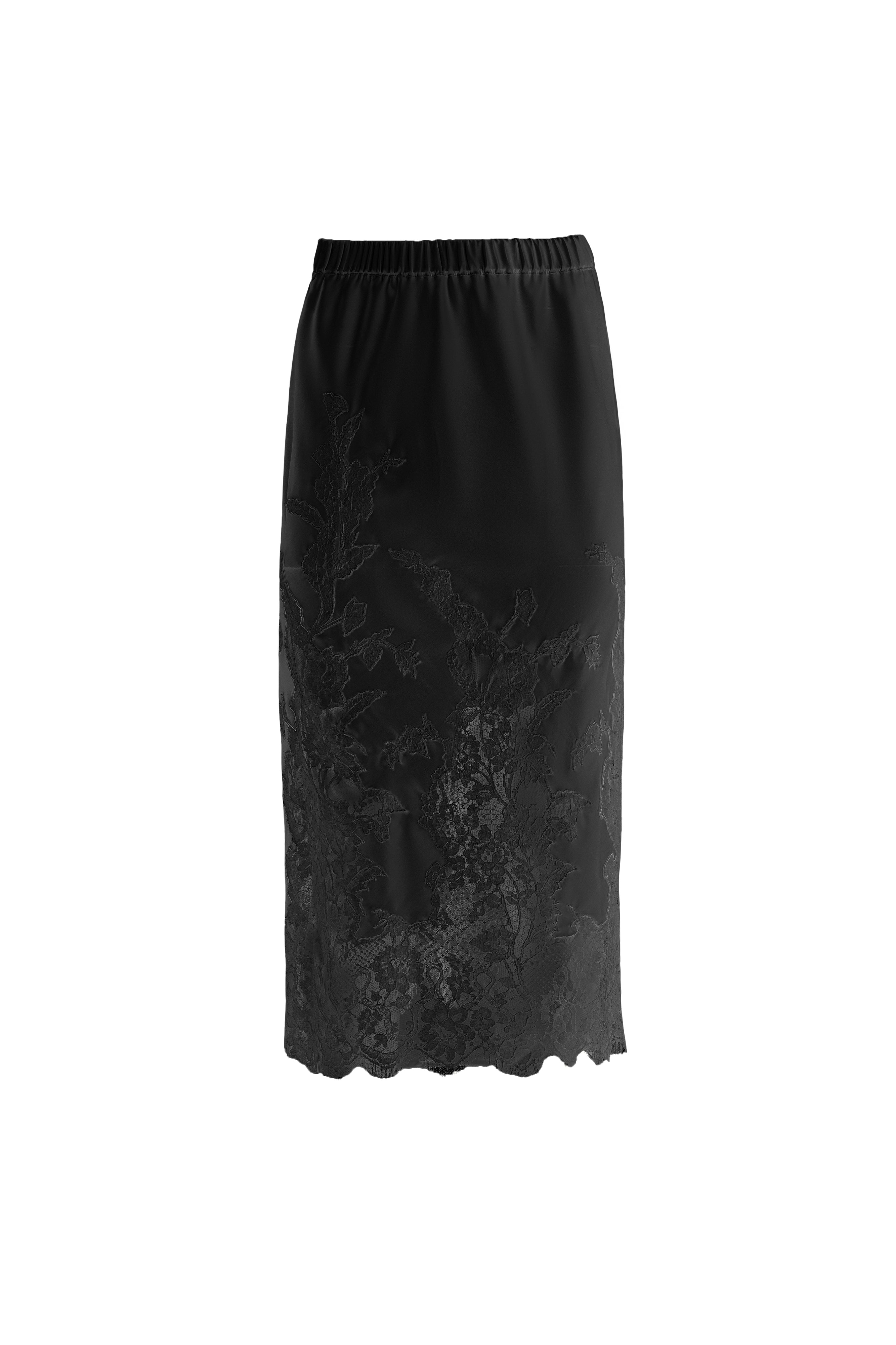 BLACK LACE AND SILK MIX SKIRT