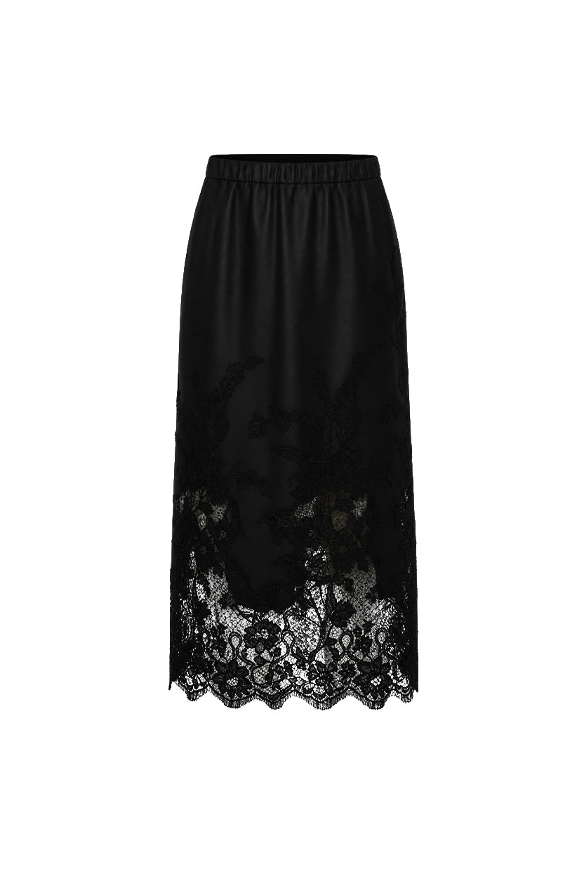 BLACK LACE AND SILK MIX SKIRT