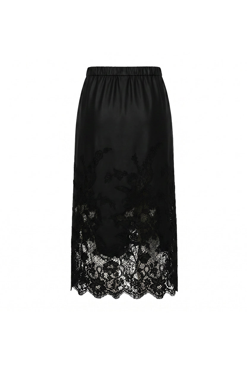 BLACK LACE AND SILK MIX SKIRT