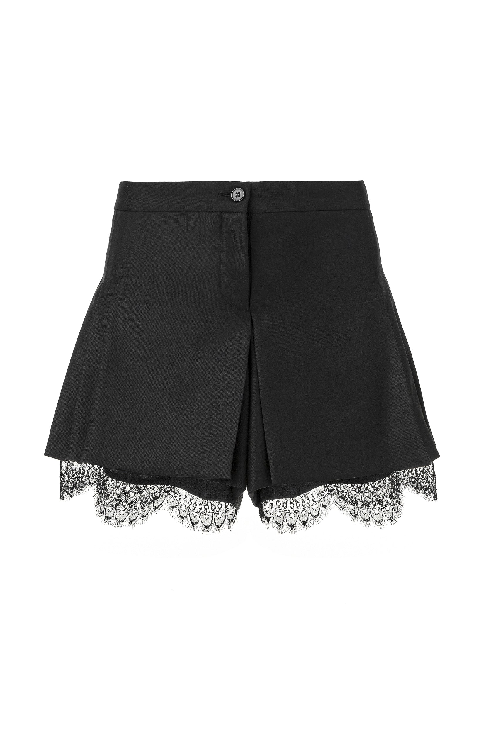 Black skirt with lace trim on a white background made by ALMAZ