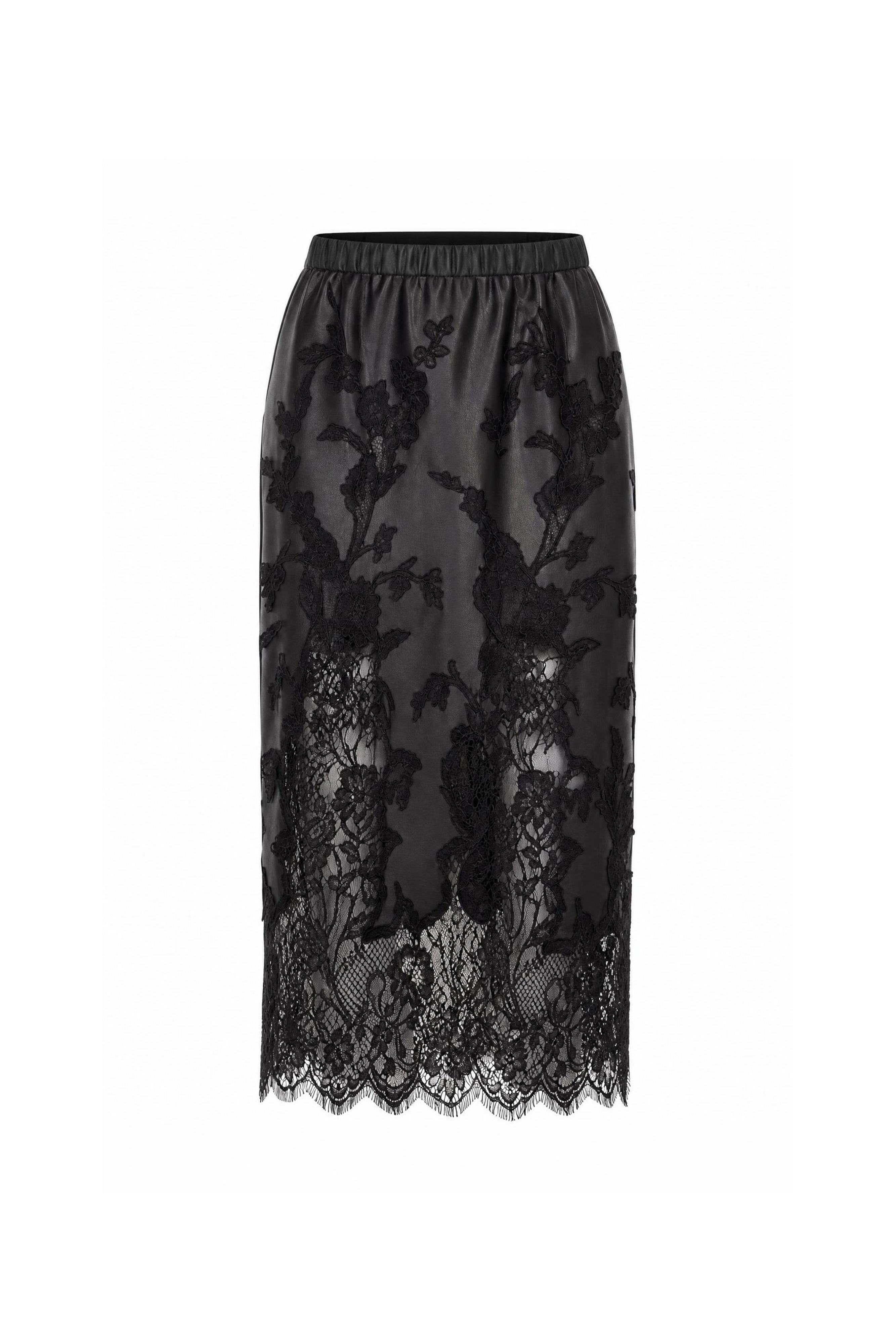 BLACK LEATHER AND LACE MIX SKIRT
