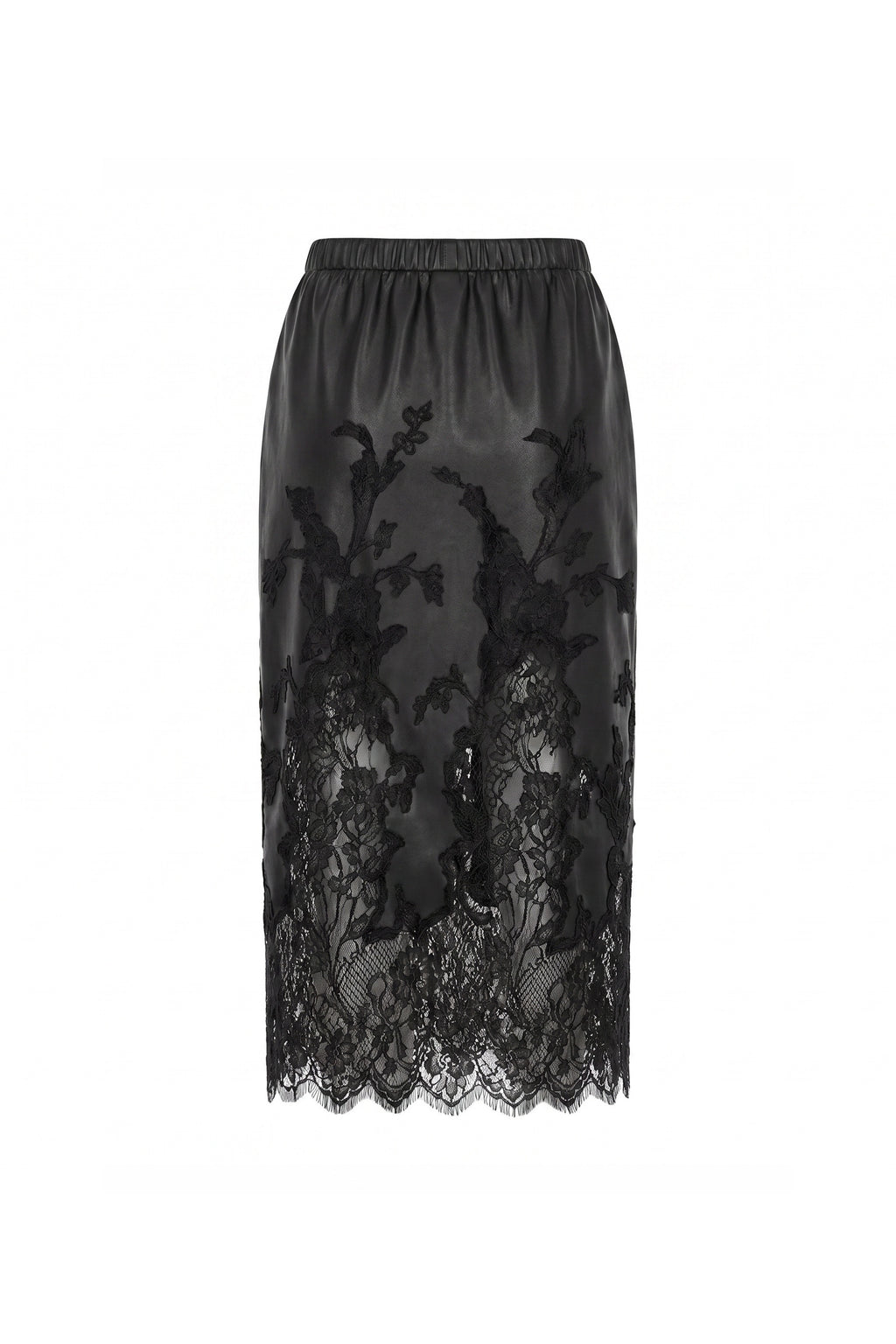 BLACK LEATHER AND LACE MIX SKIRT