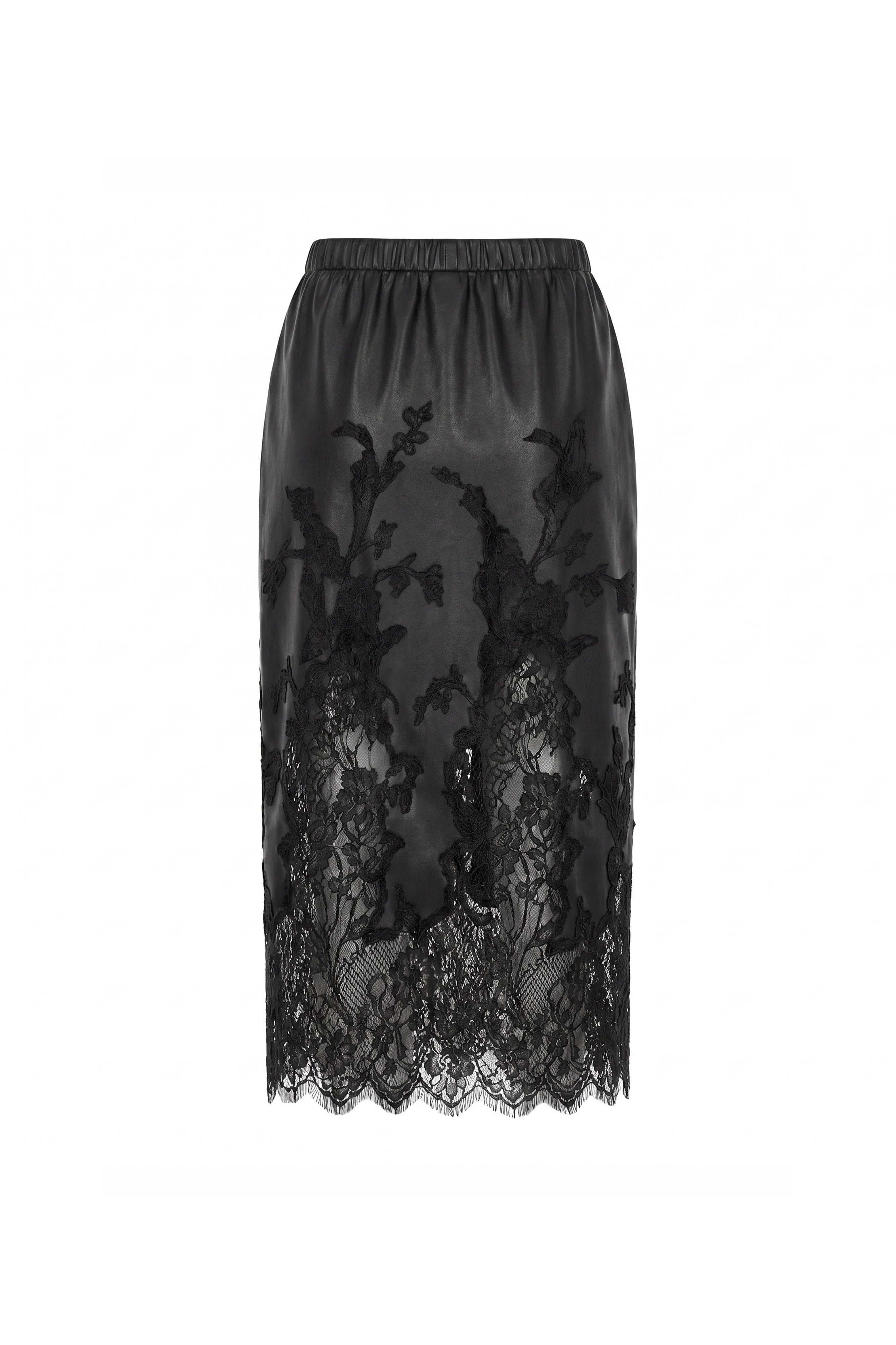 BLACK LEATHER AND LACE MIX SKIRT