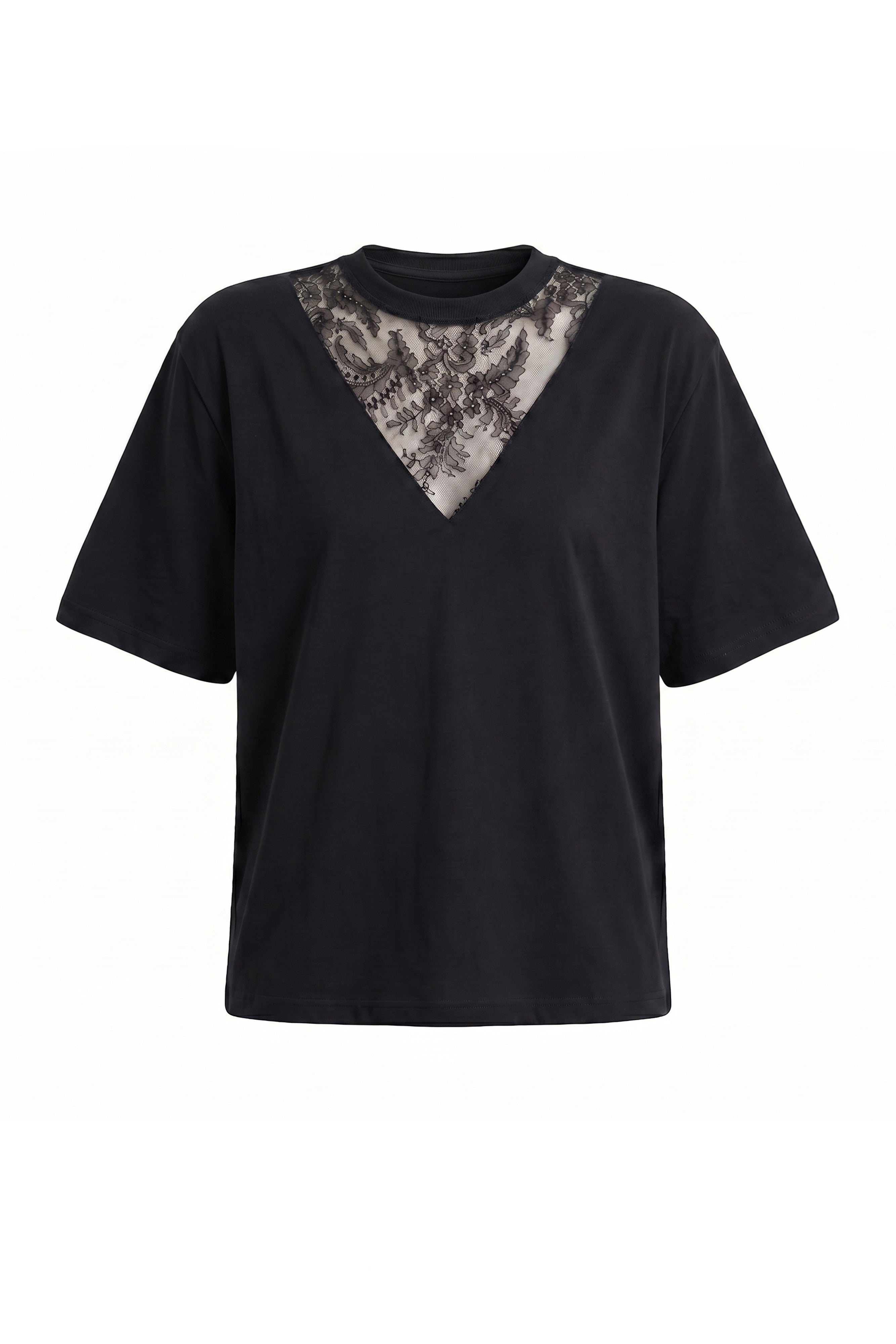 LACE DETAIL BLACK T-SHIRT