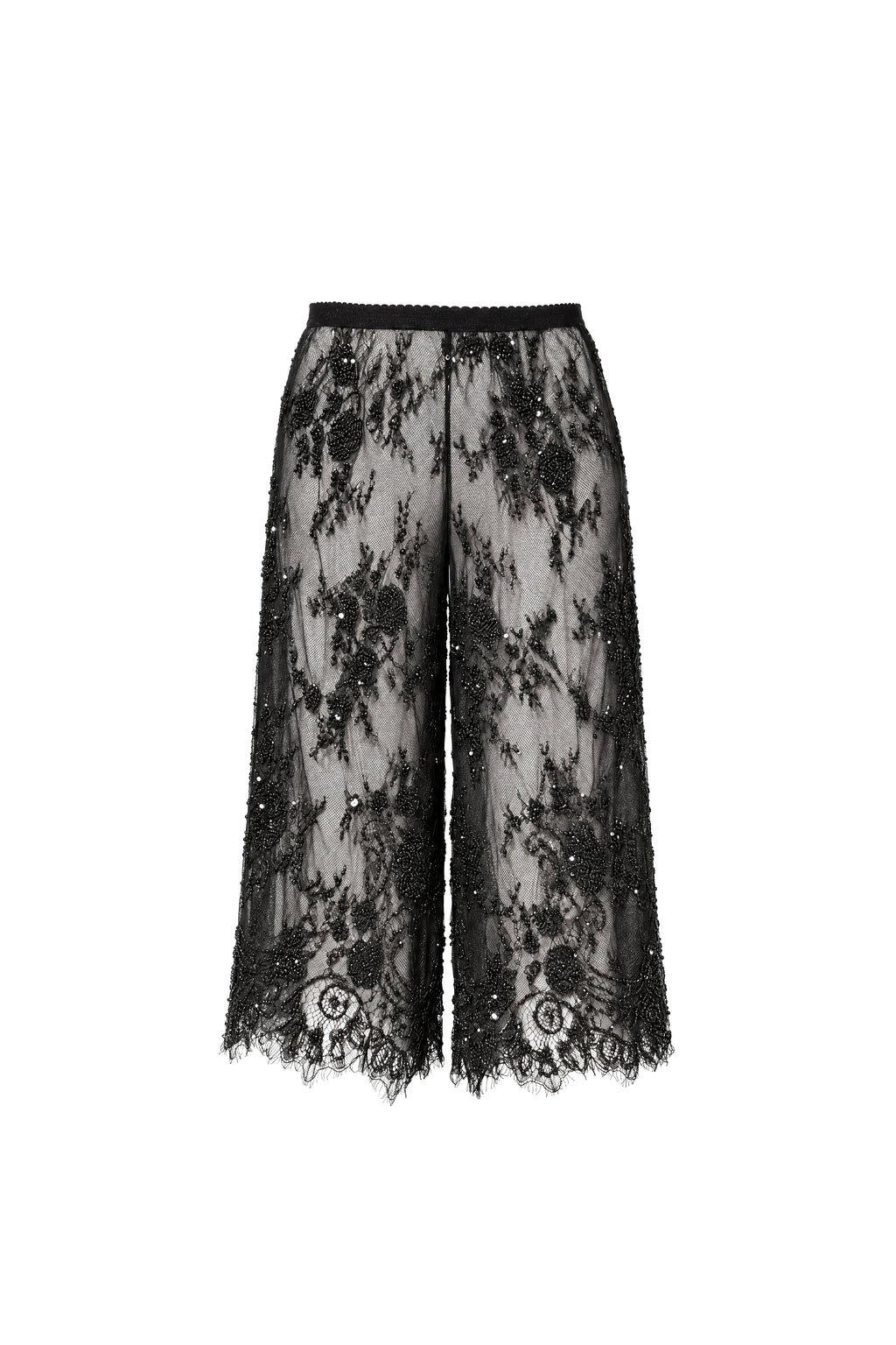 BLACK ADORNED CAPRI TROUSERS