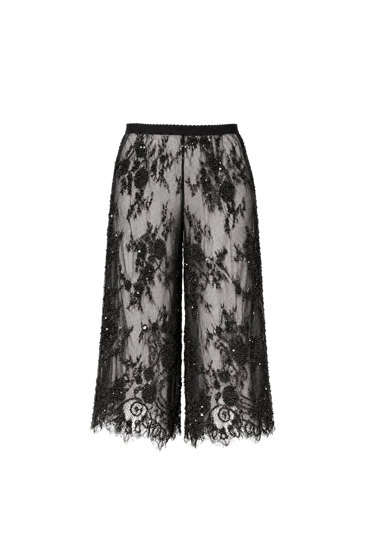 BLACK ADORNED CAPRI TROUSERS