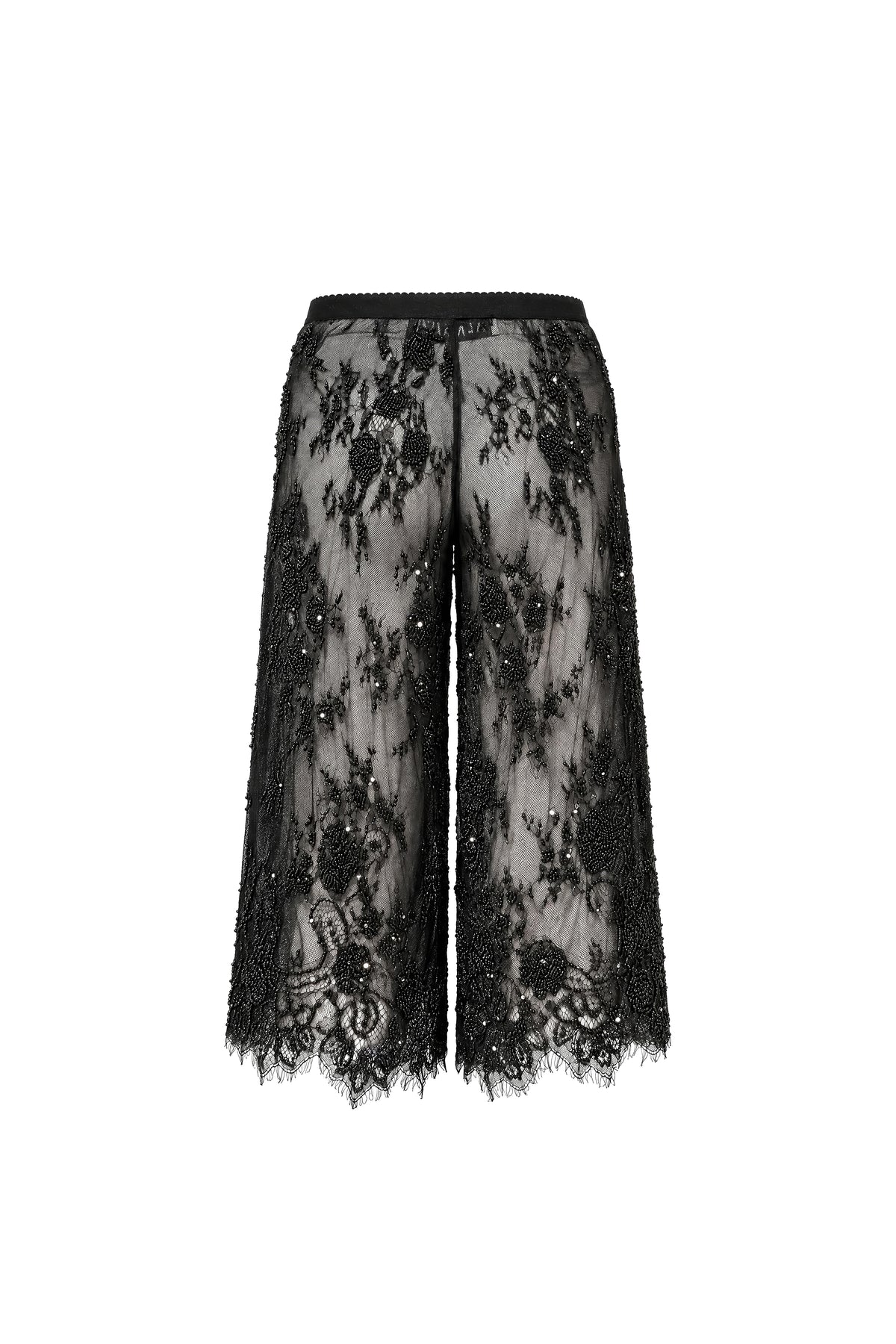 BLACK ADORNED CAPRI TROUSERS