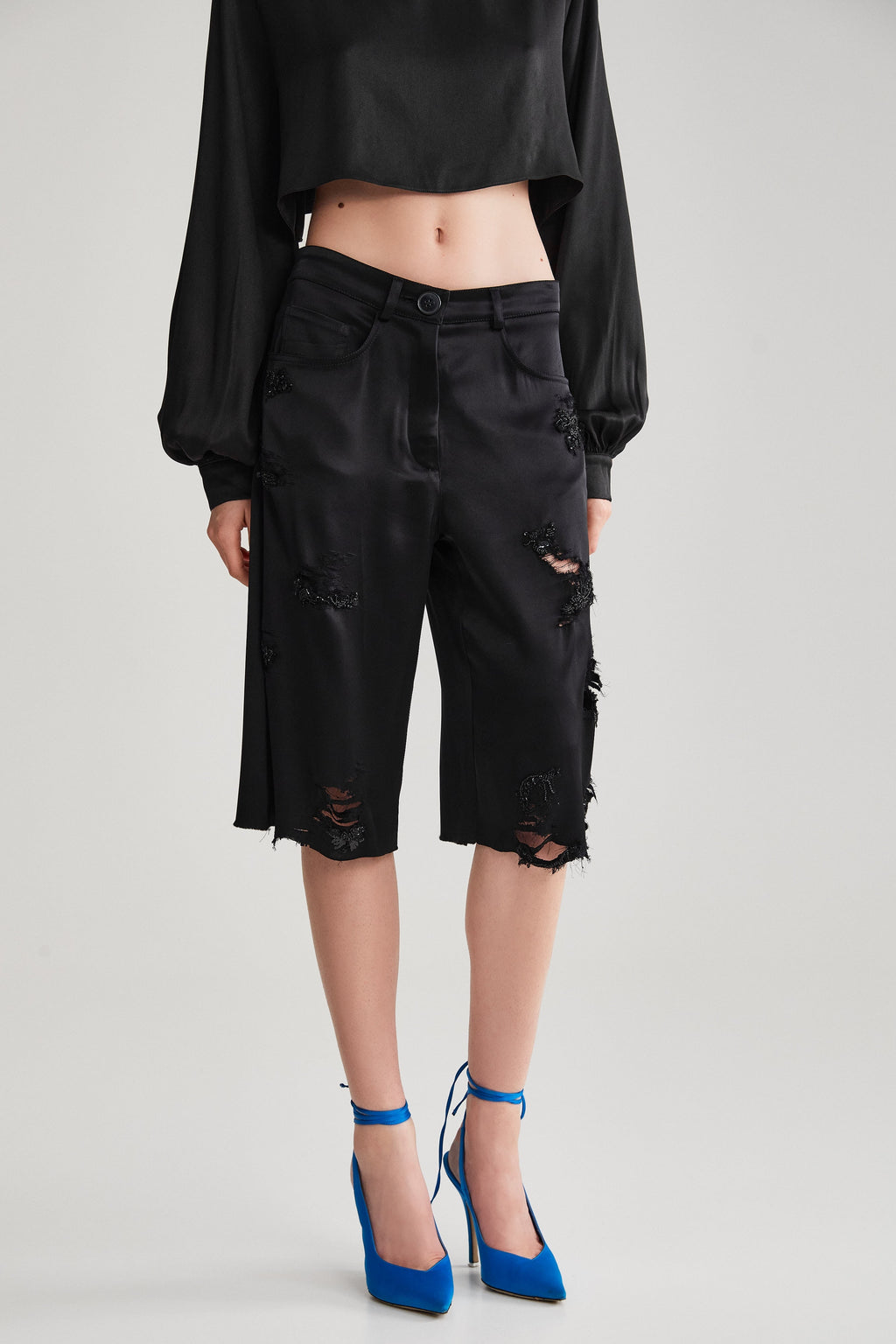 EMBROIDERED BLACK SATIN