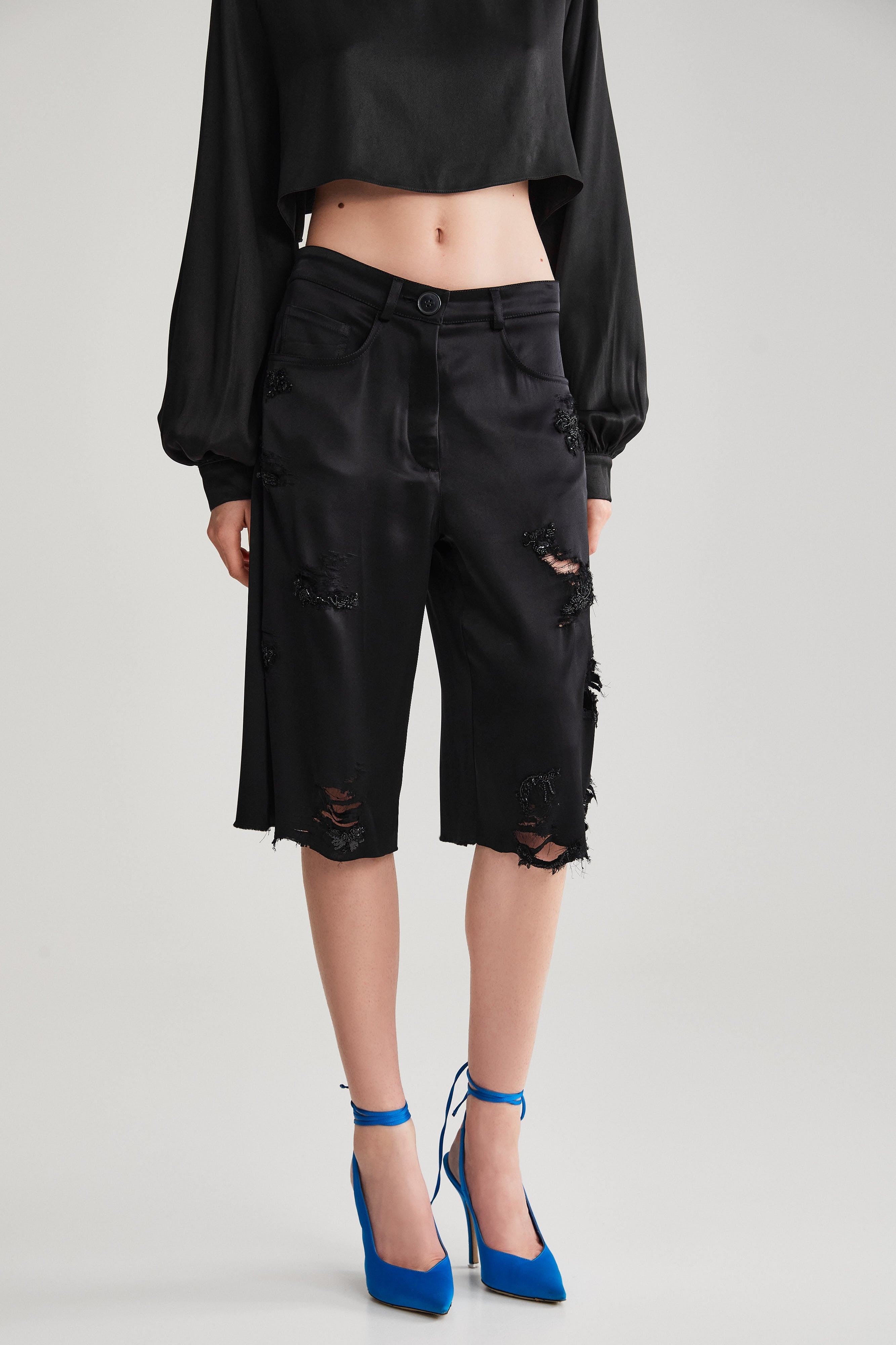 EMBROIDERED BLACK SATIN