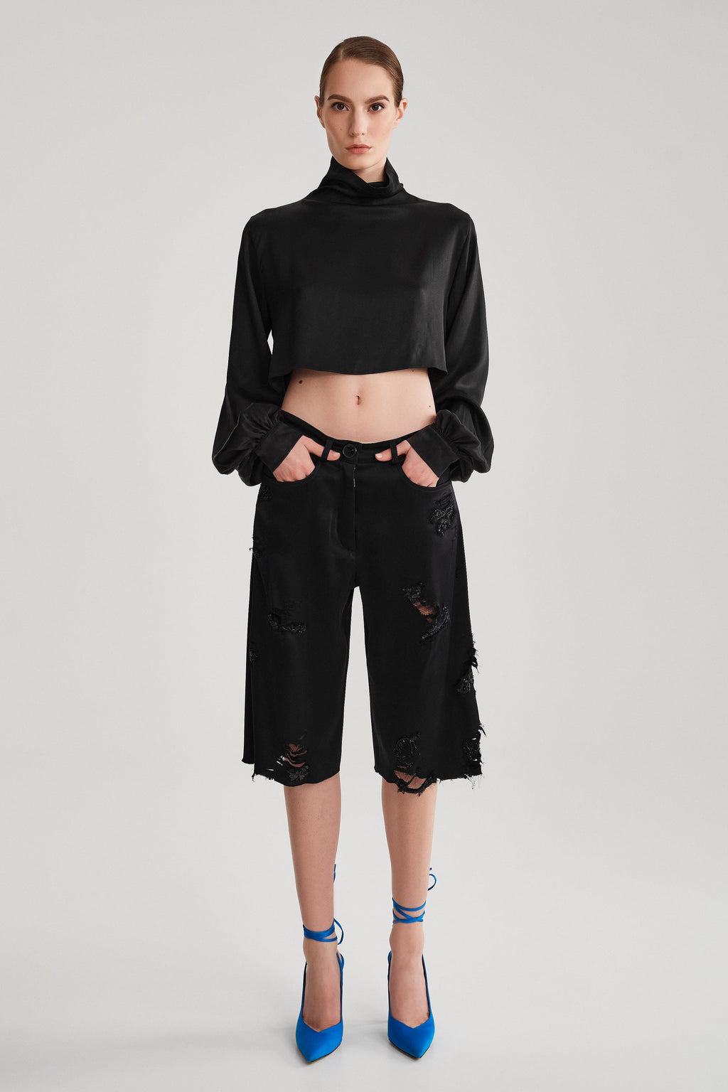 EMBROIDERED BLACK SATIN