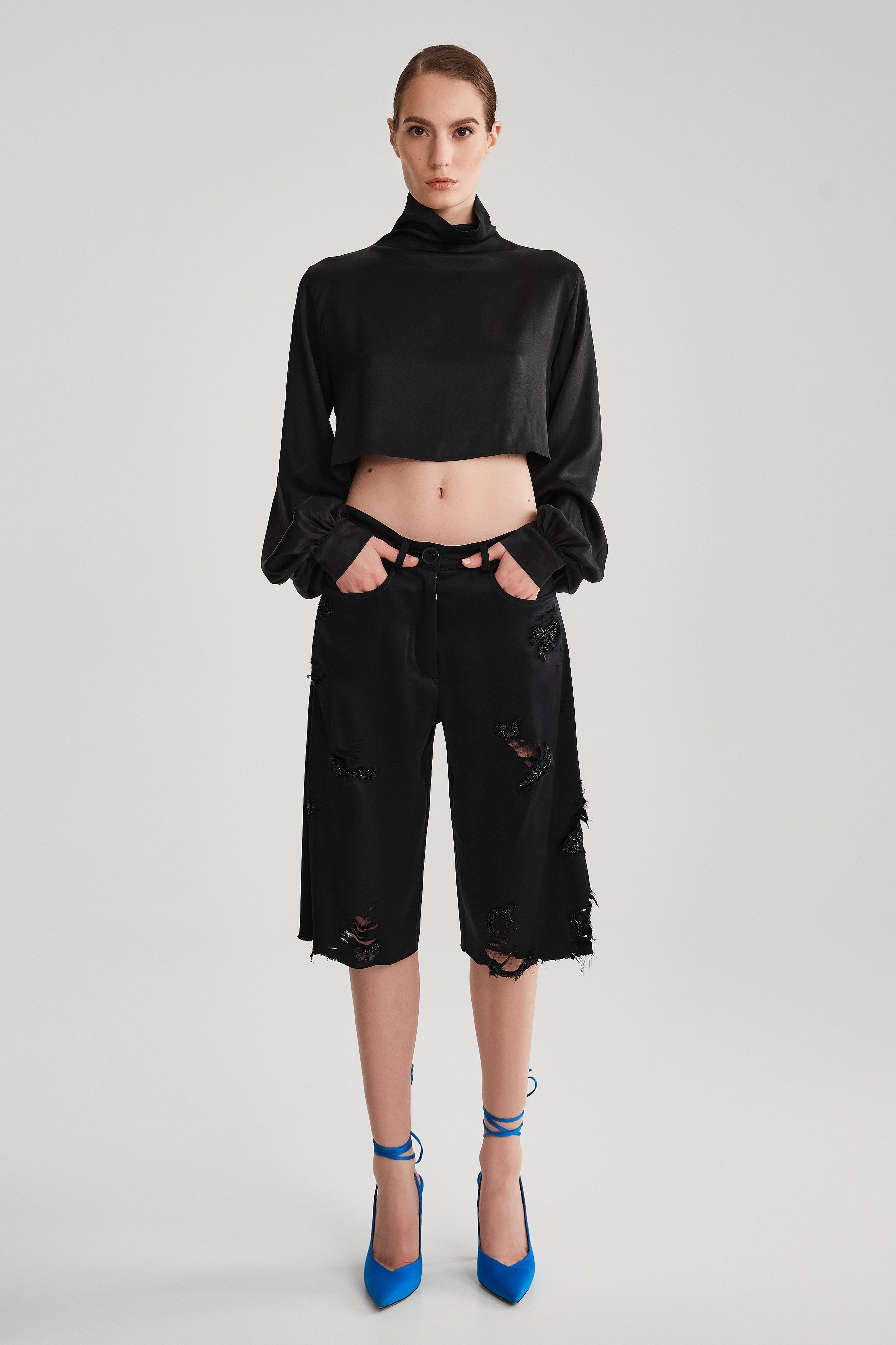 EMBROIDERED BLACK SATIN