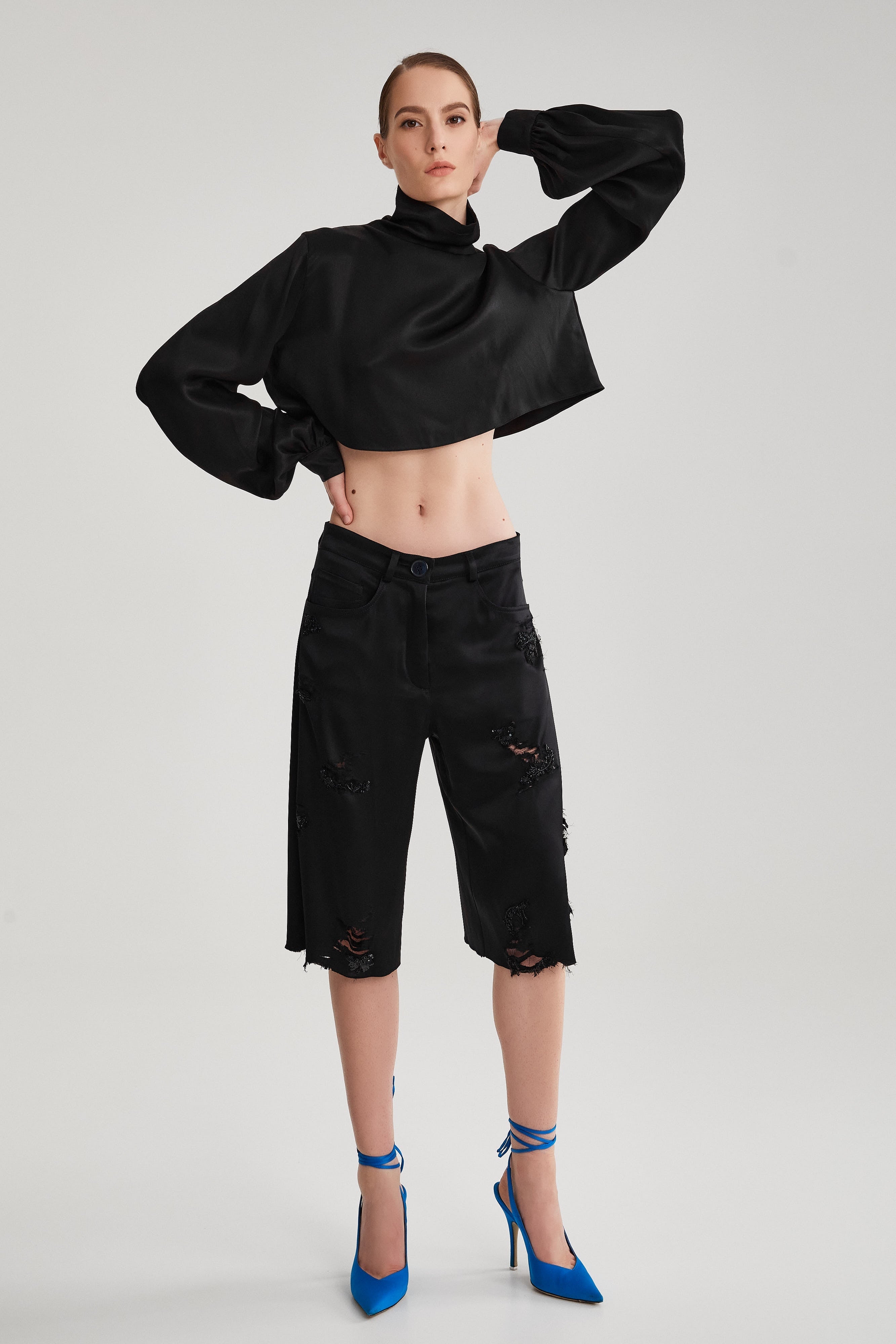 EMBROIDERED BLACK SATIN