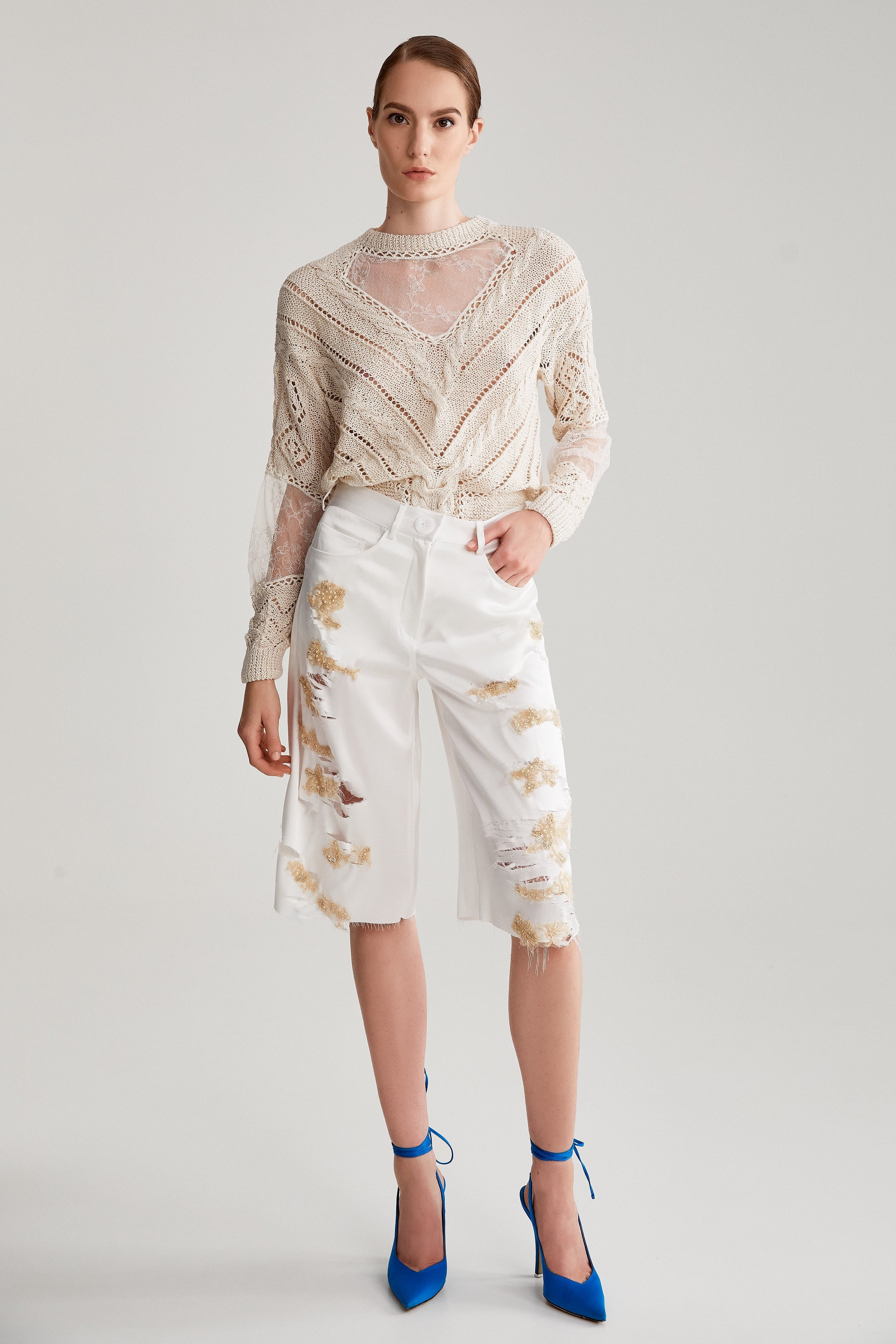 EMBROIDERED WHITE SATIN